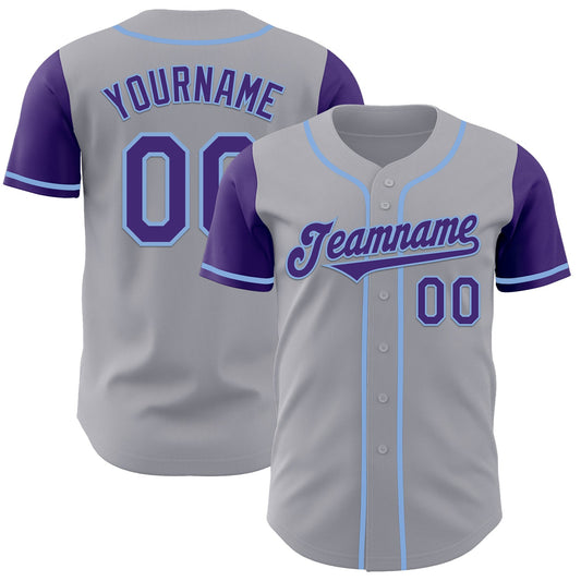 Custom Gray Purple-Light Blue Authentic Two Tone Baseball Jersey - Main View