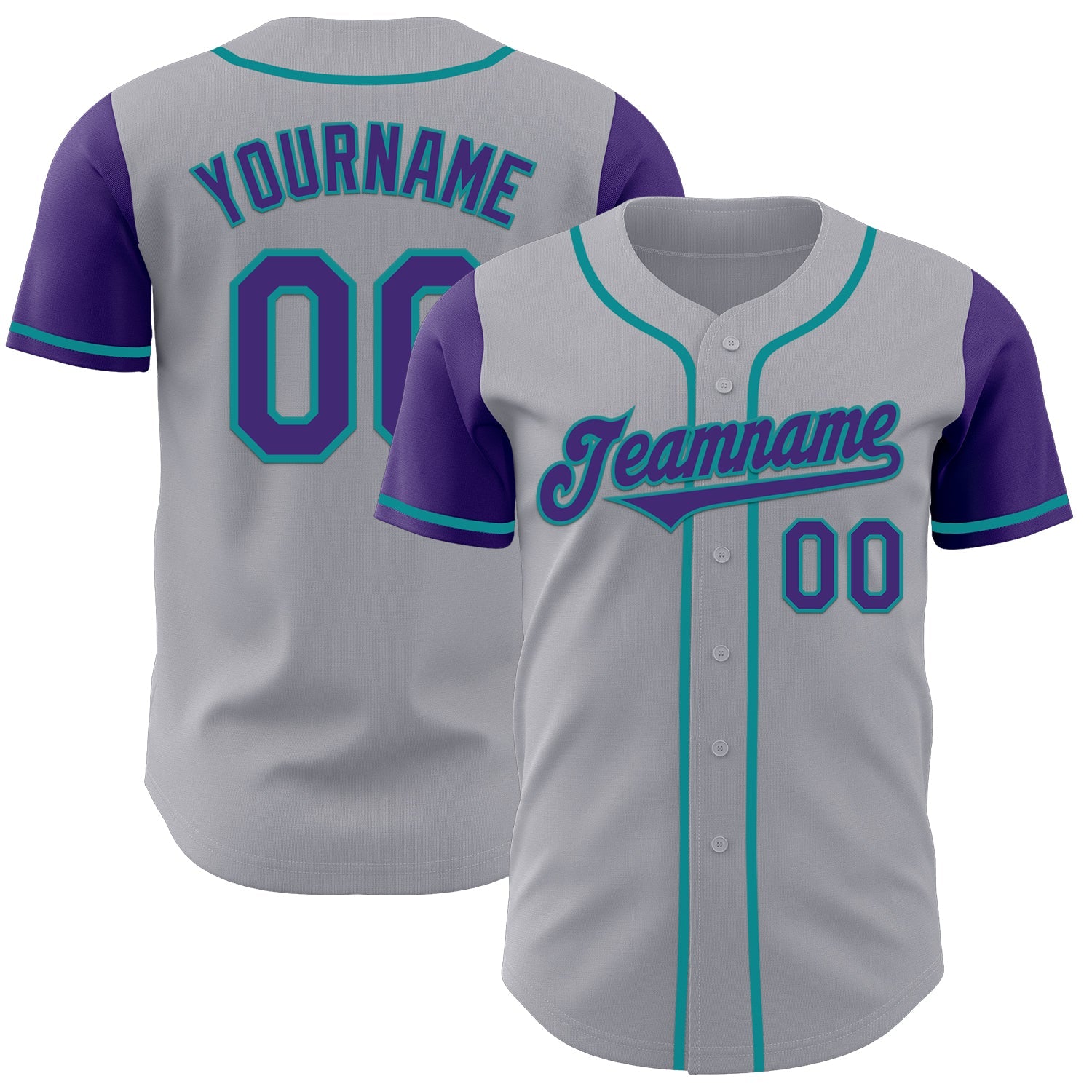 Custom Gray Purple-Teal Authentic Two Tone Baseball Jersey - Main View