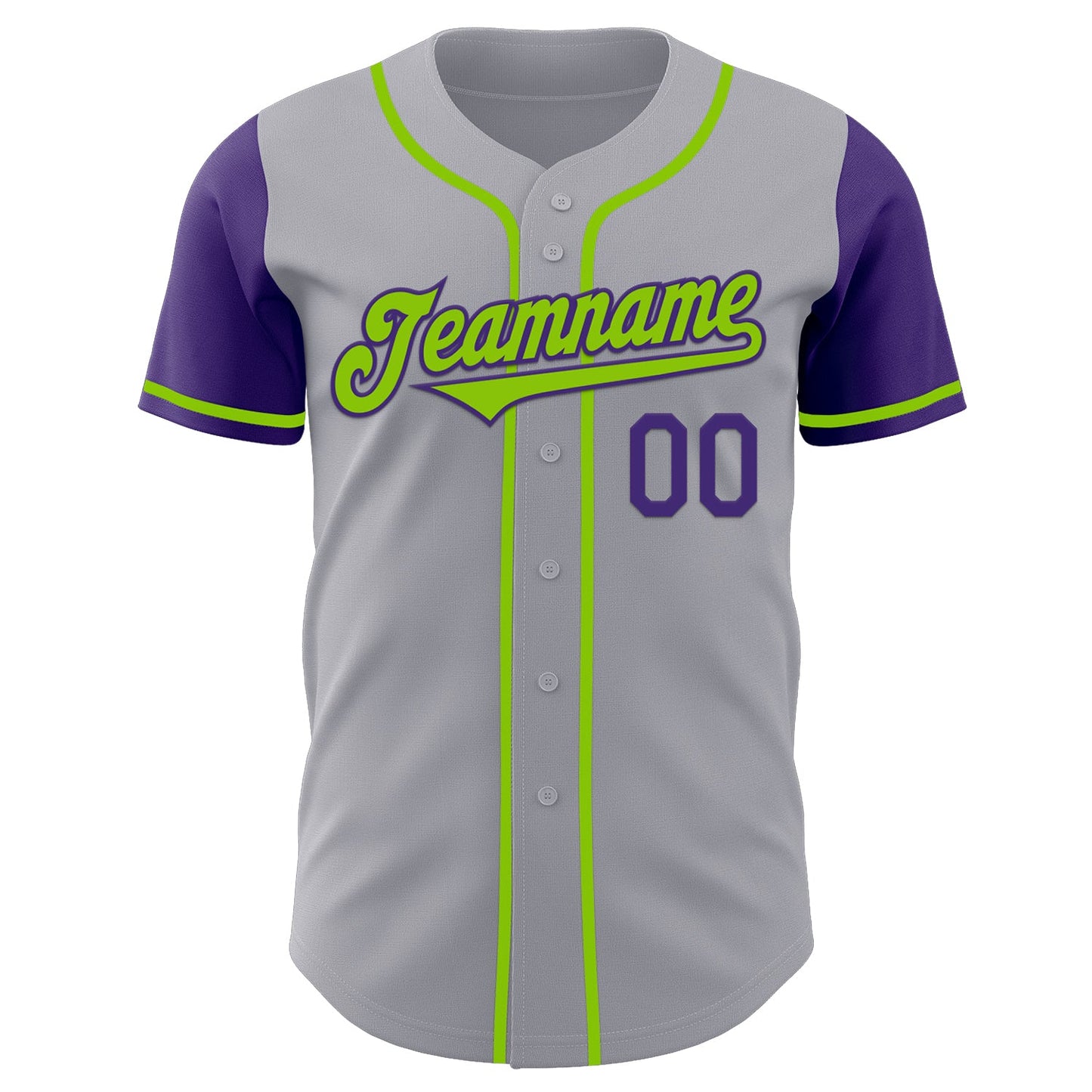 Custom Gray Neon Green-Purple Authentic Two Tone Baseball Jersey view 2