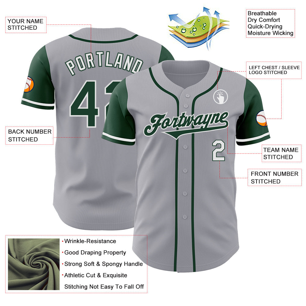 Custom Gray Green-White Authentic Two Tone Baseball Jersey view 3