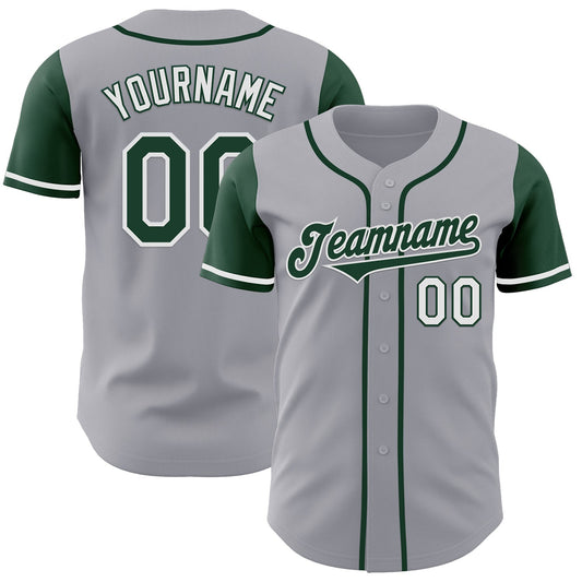 Custom Gray Green-White Authentic Two Tone Baseball Jersey - Main View