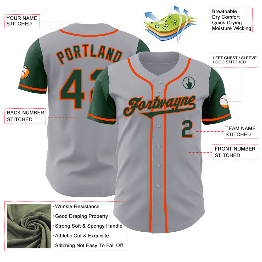 Custom Gray Green-Orange Authentic Two Tone Baseball Jersey view 3