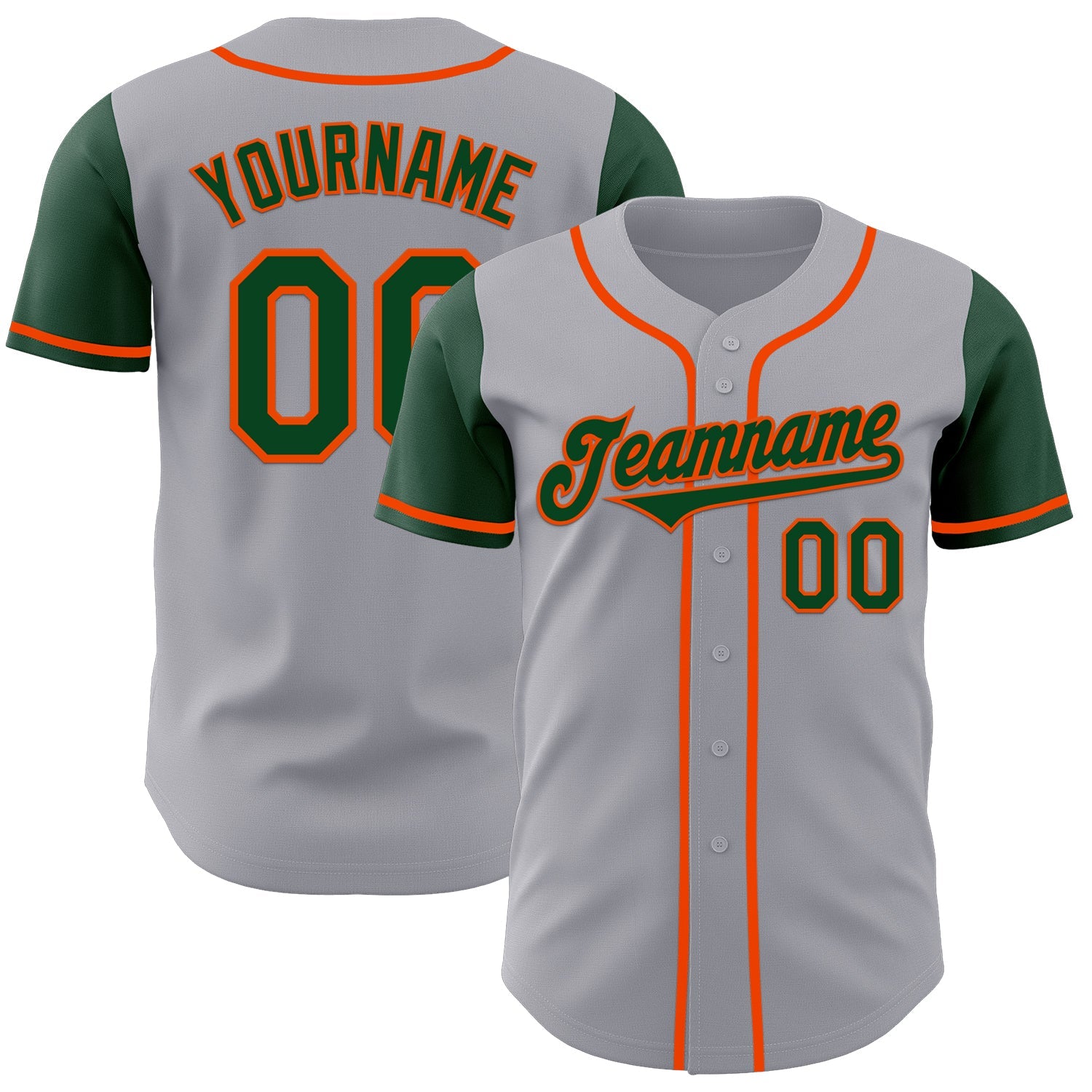 Custom Gray Green-Orange Authentic Two Tone Baseball Jersey - Main View