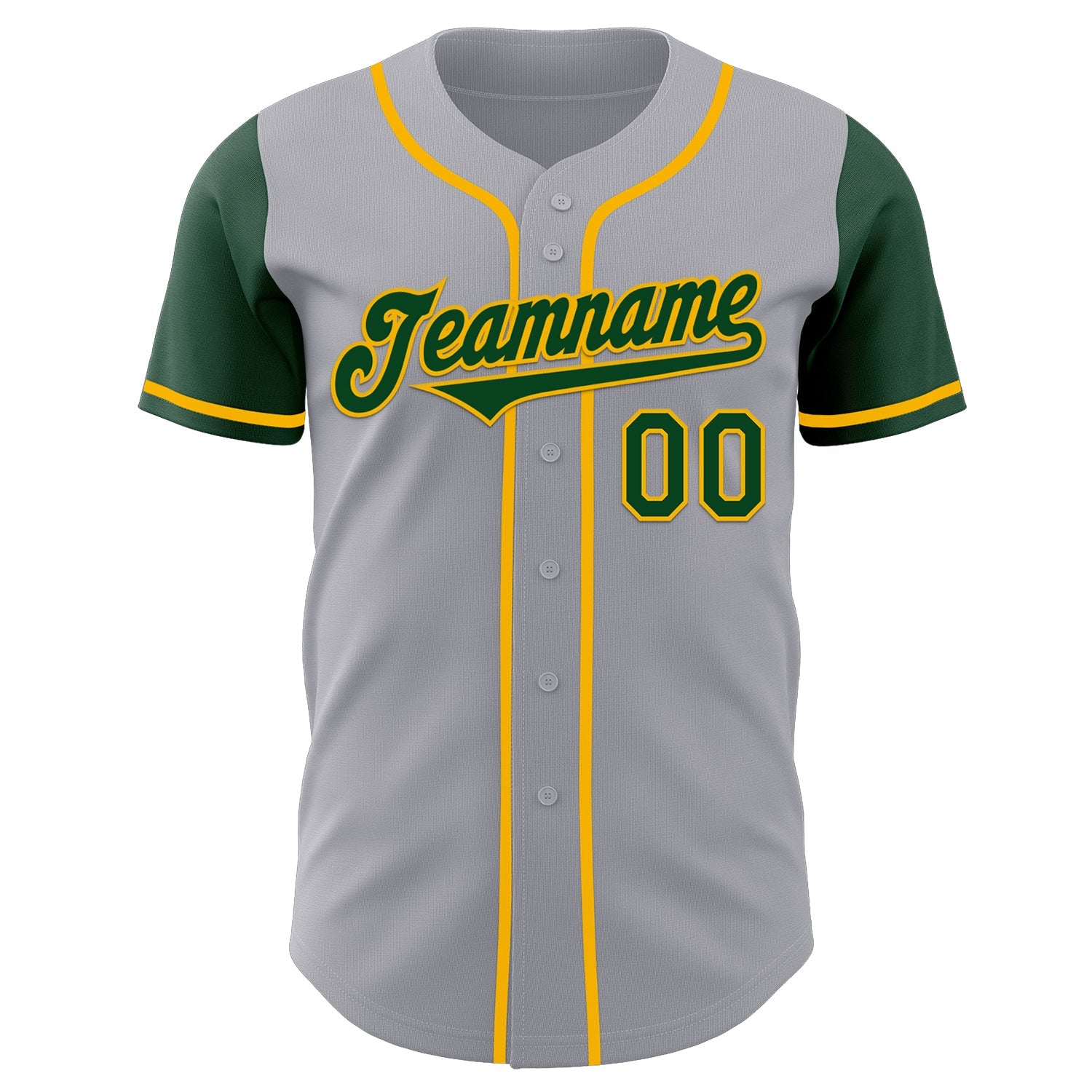 Custom Gray Green-Gold Authentic Two Tone Baseball Jersey view 2