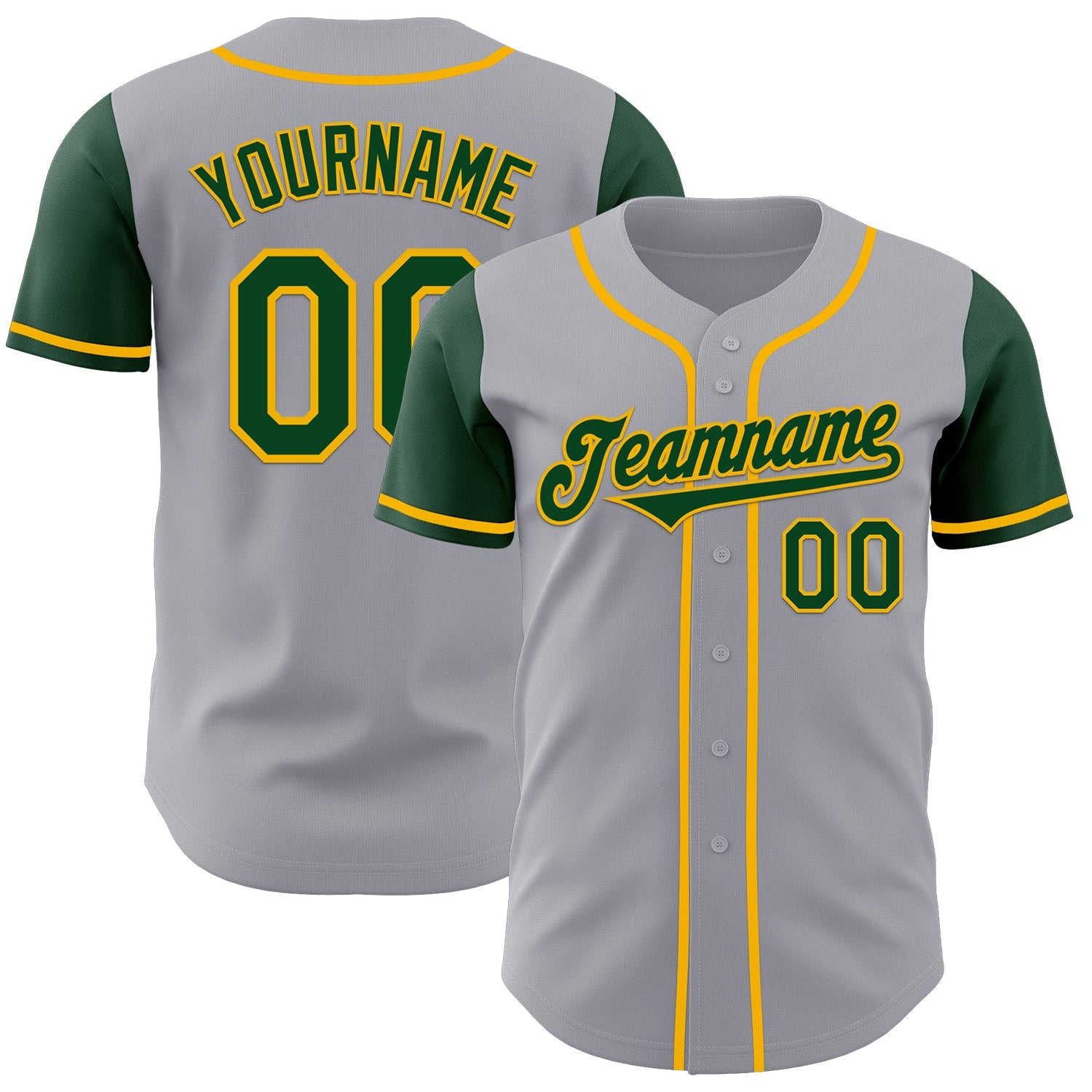 Custom Gray Green-Gold Authentic Two Tone Baseball Jersey - Main View
