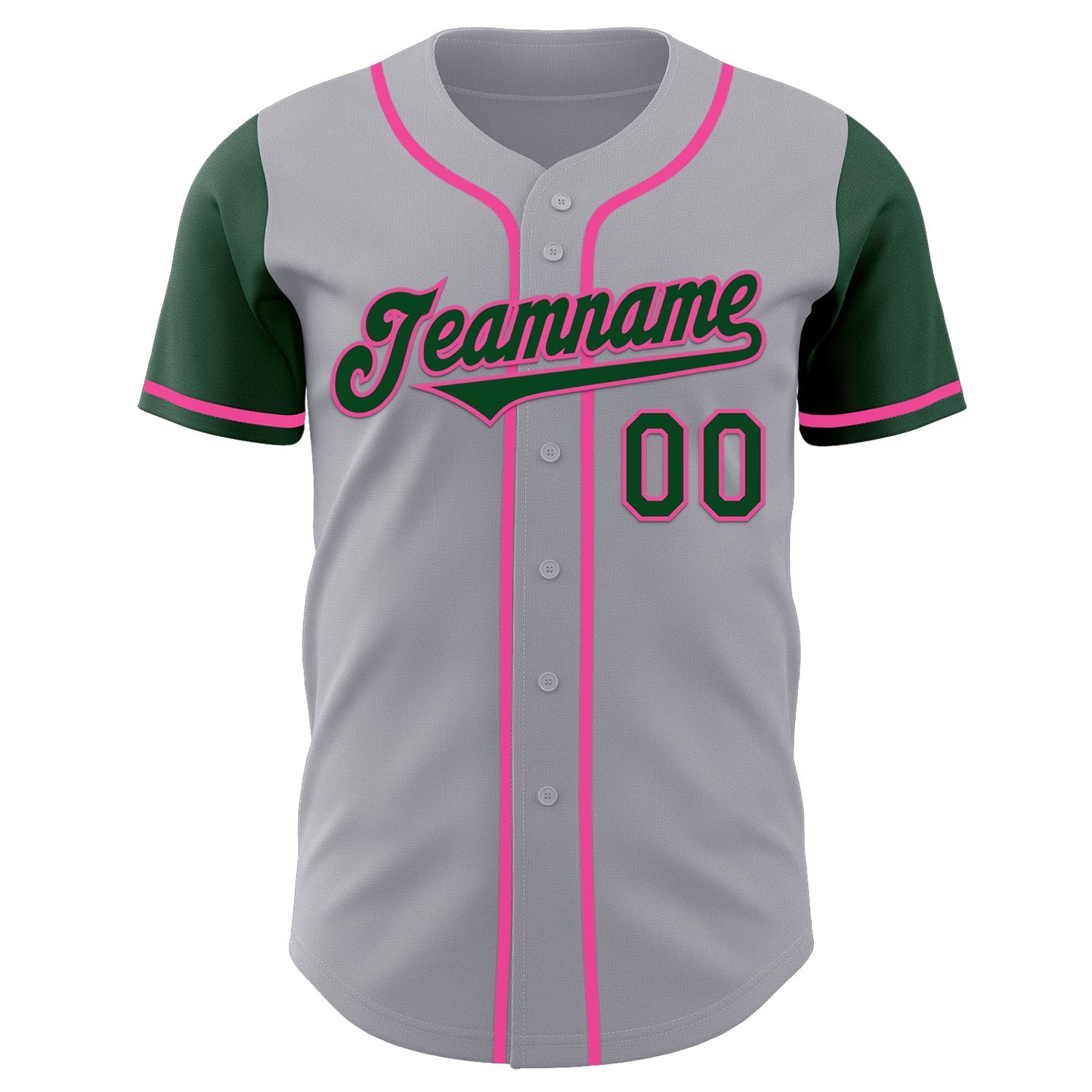 Custom Gray Green-Pink Authentic Two Tone Baseball Jersey view 2