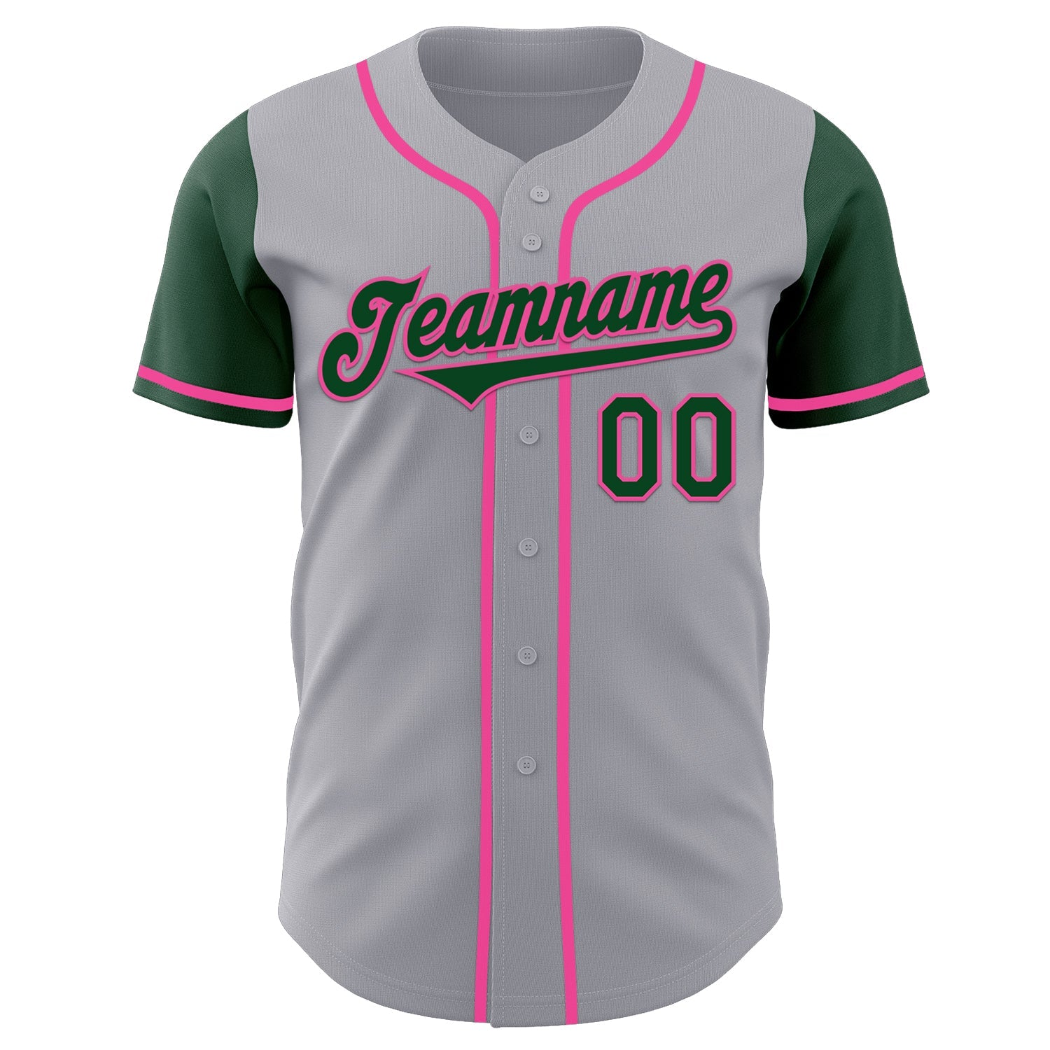 Custom Gray Green-Pink Authentic Two Tone Baseball Jersey view 2