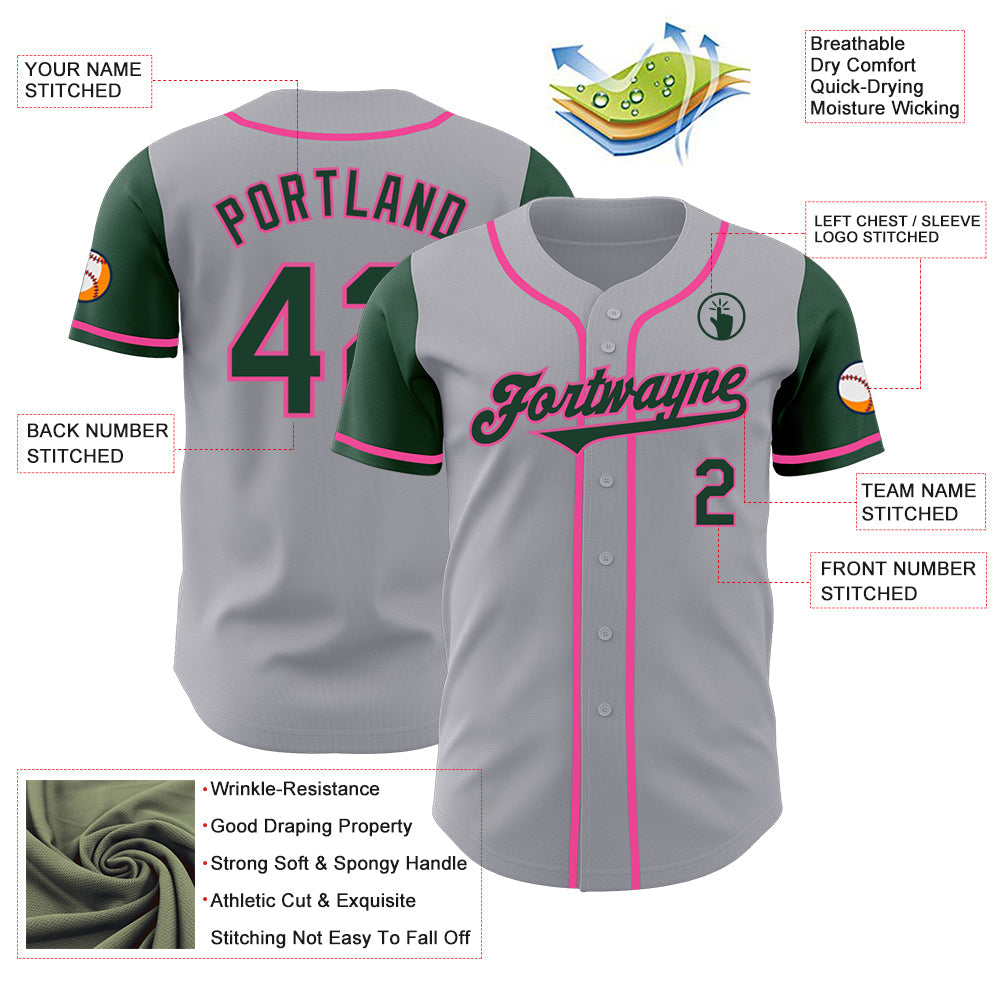 Custom Gray Green-Pink Authentic Two Tone Baseball Jersey view 3