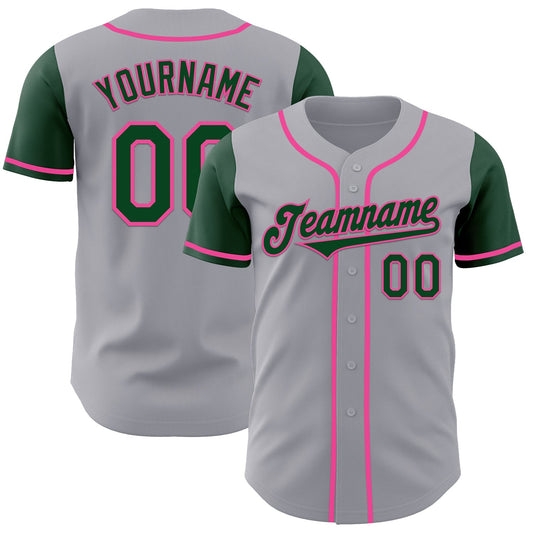 Custom Gray Green-Pink Authentic Two Tone Baseball Jersey - Main View