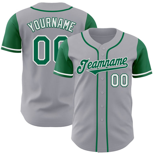 Custom Gray Kelly Green-White Authentic Two Tone Baseball Jersey - Main View