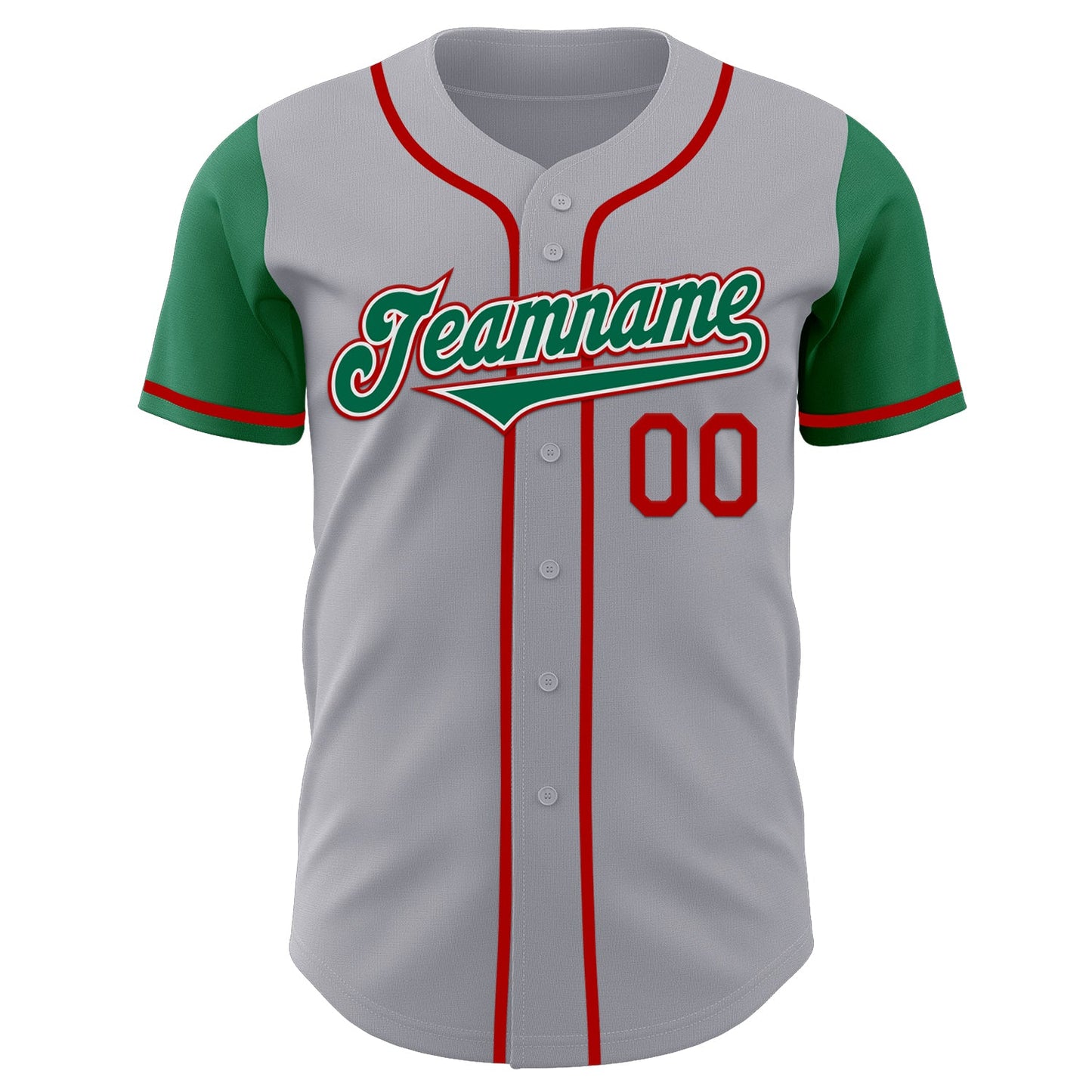 Custom Gray Kelly Green-Red Authentic Two Tone Baseball Jersey view 2