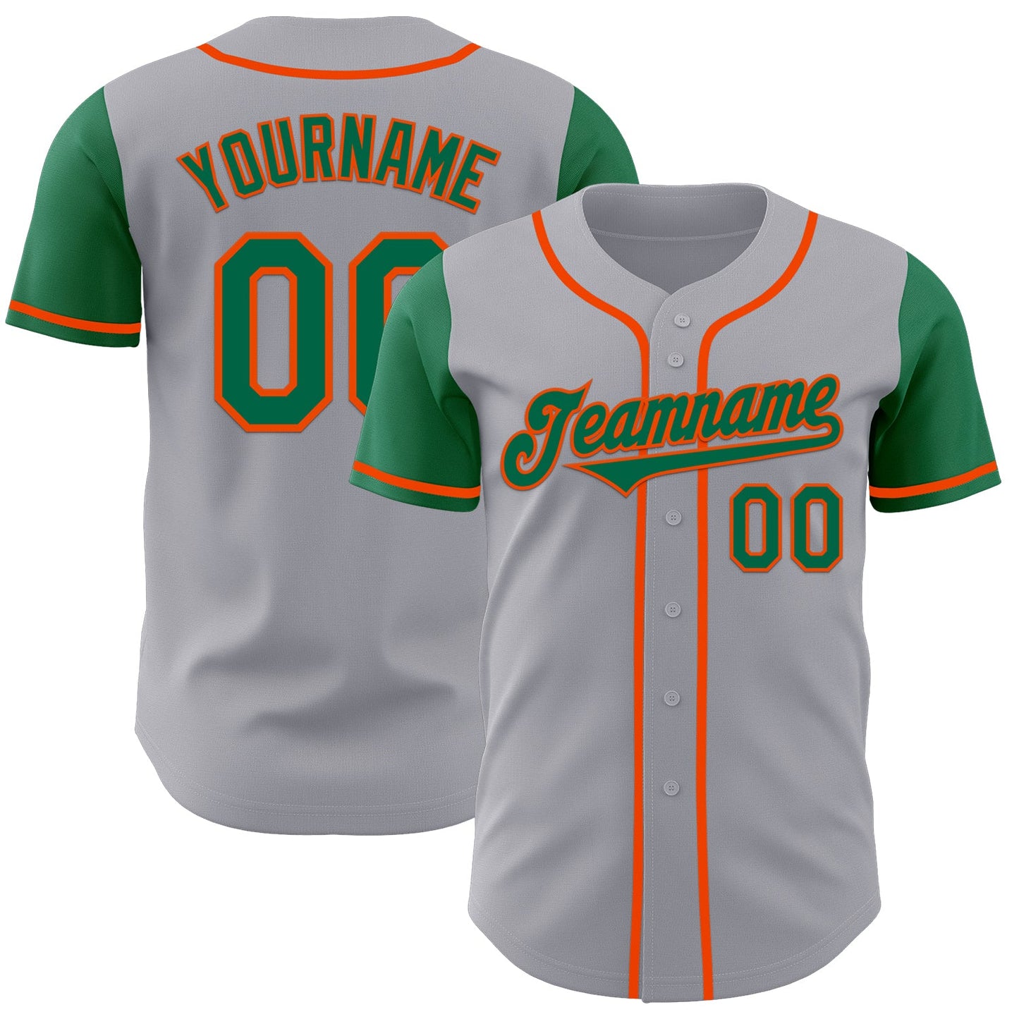 Custom Gray Kelly Green-Orange Authentic Two Tone Baseball Jersey - Main View