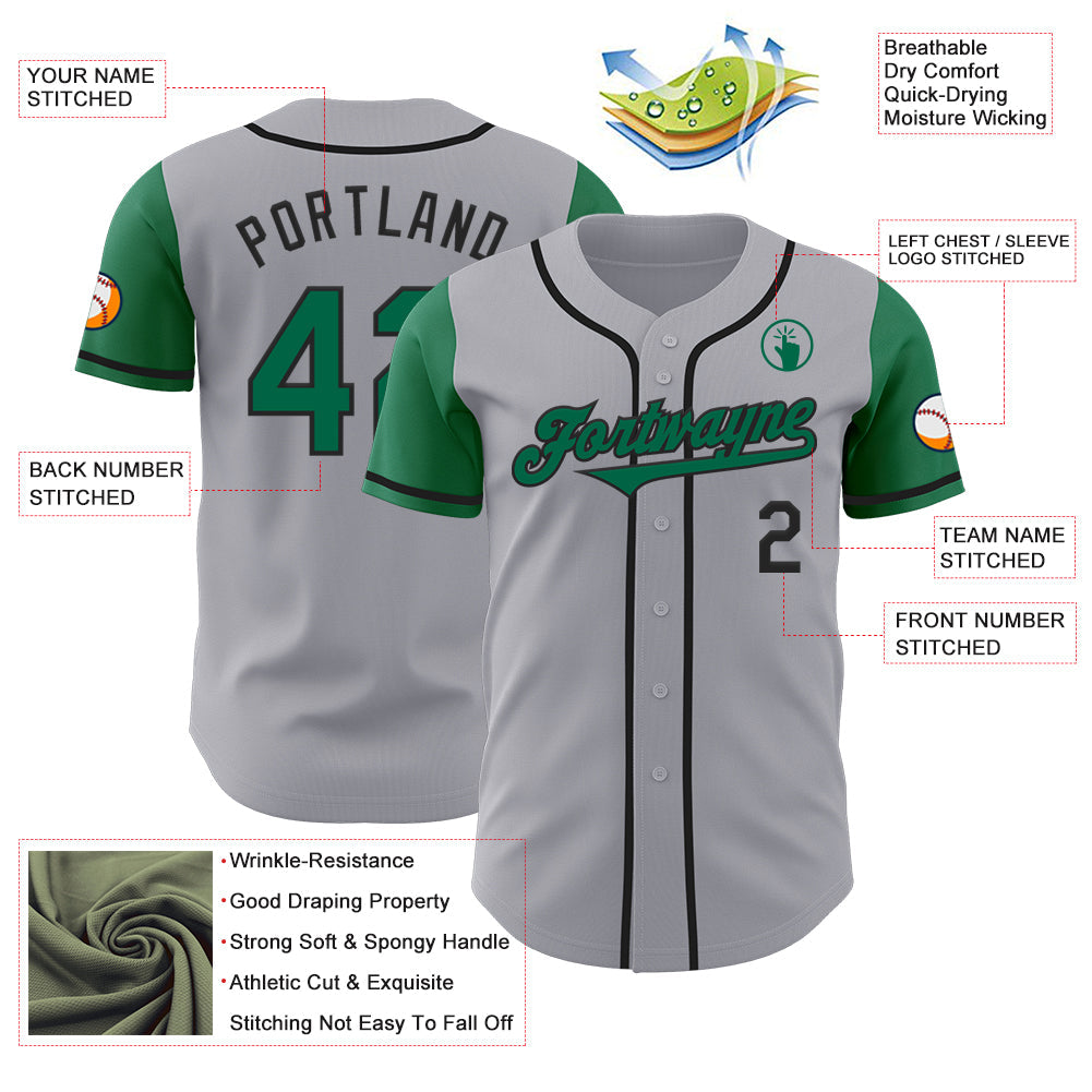 Custom Gray Kelly Green-Black Authentic Two Tone Baseball Jersey view 3