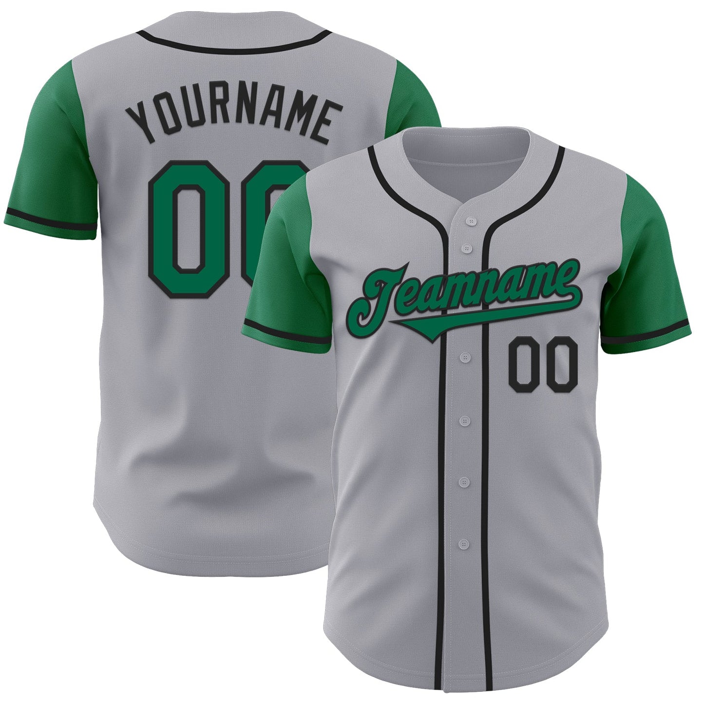 Custom Gray Kelly Green-Black Authentic Two Tone Baseball Jersey - Main View