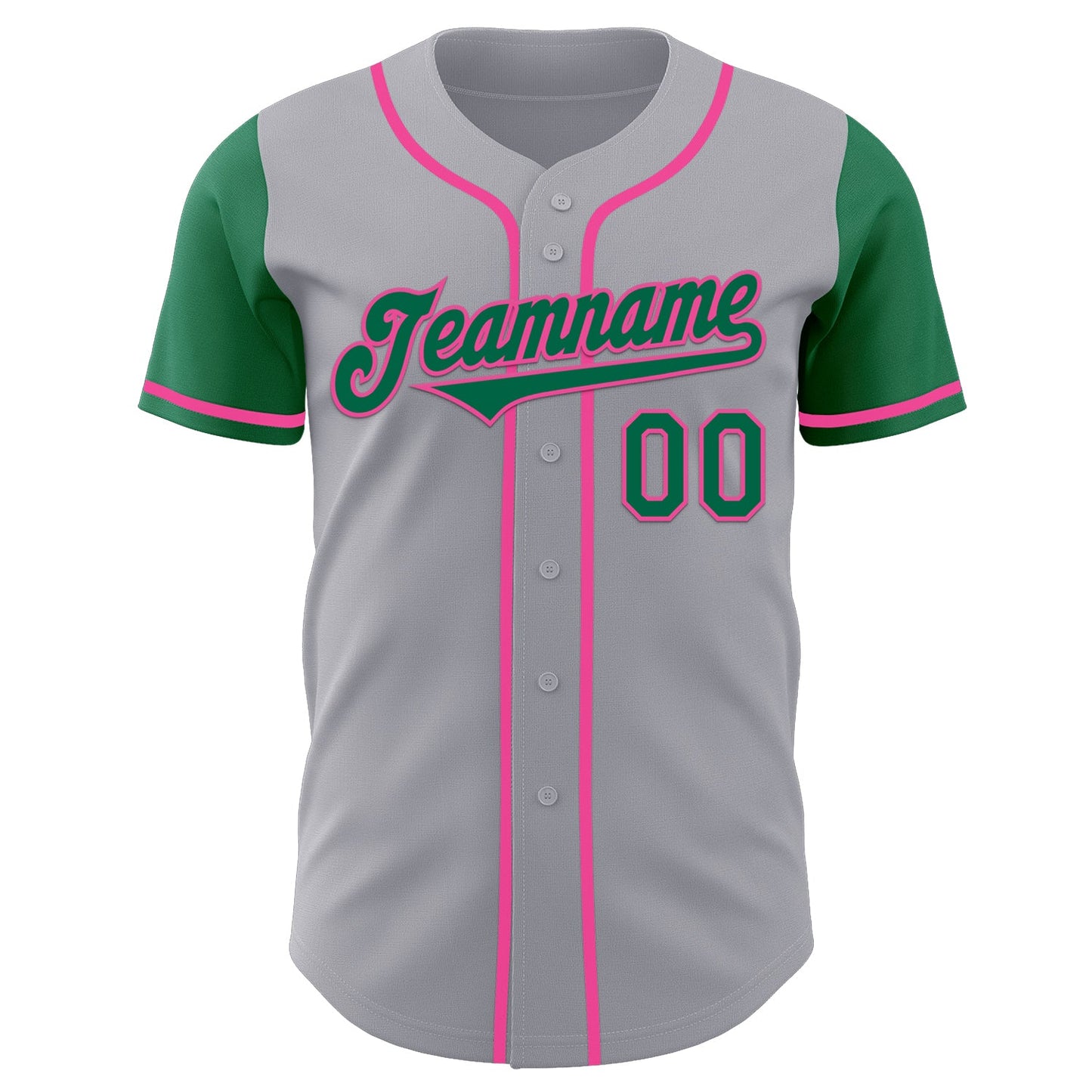 Custom Gray Kelly Green-Pink Authentic Two Tone Baseball Jersey view 2