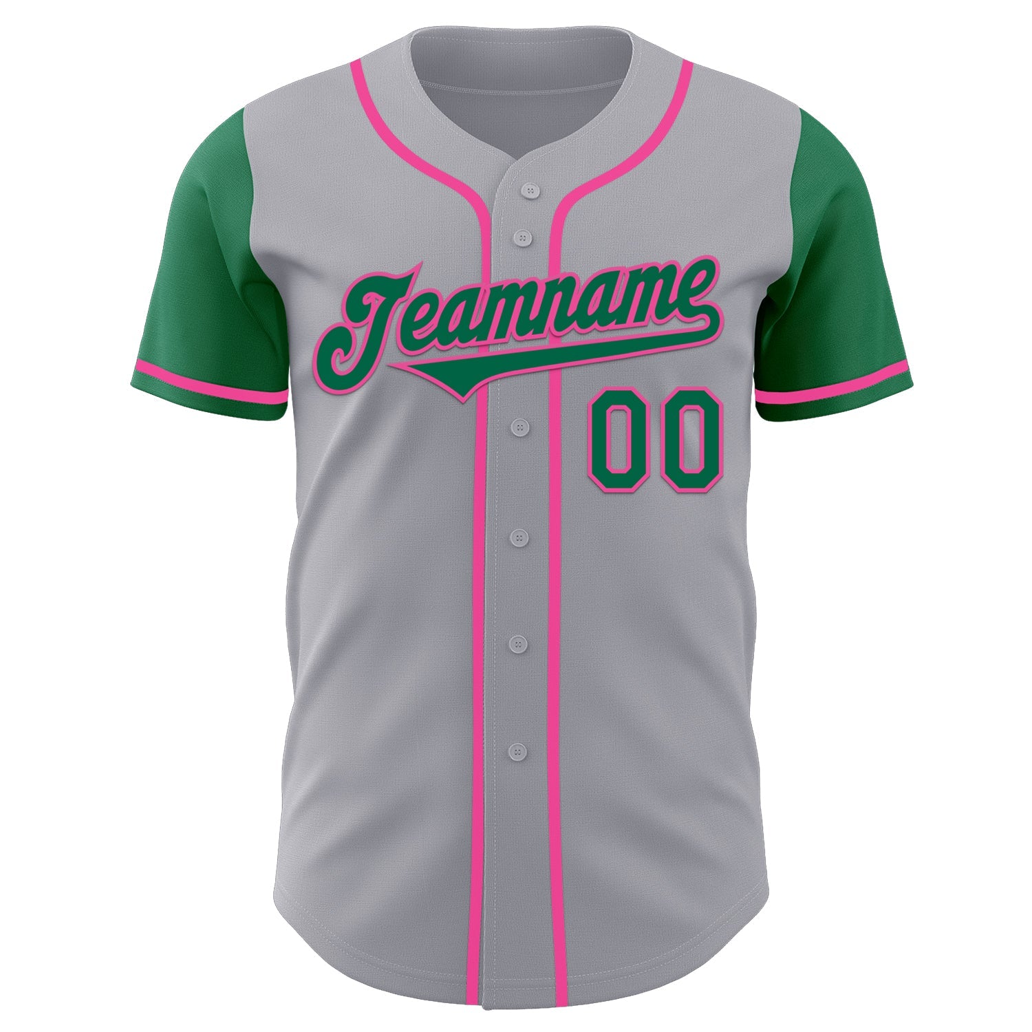 Custom Gray Kelly Green-Pink Authentic Two Tone Baseball Jersey view 2