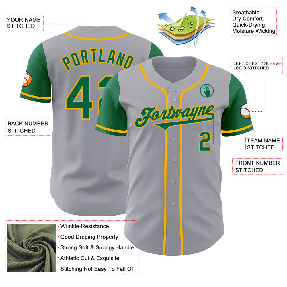Custom Gray Kelly Green-Gold Authentic Two Tone Baseball Jersey view 3