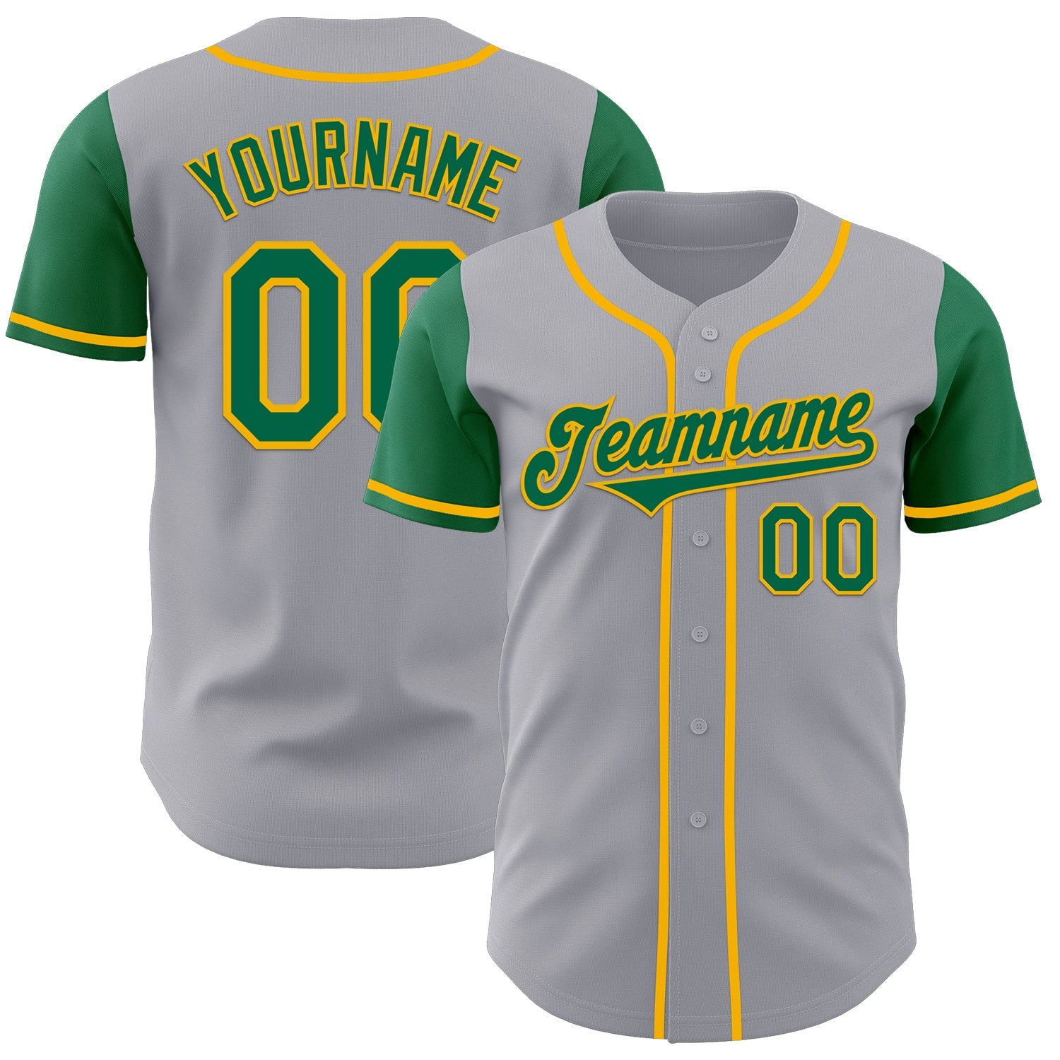 Custom Gray Kelly Green-Gold Authentic Two Tone Baseball Jersey - Main View