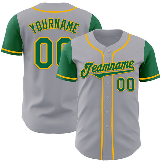 Custom Gray Kelly Green-Gold Authentic Two Tone Baseball Jersey - Main View