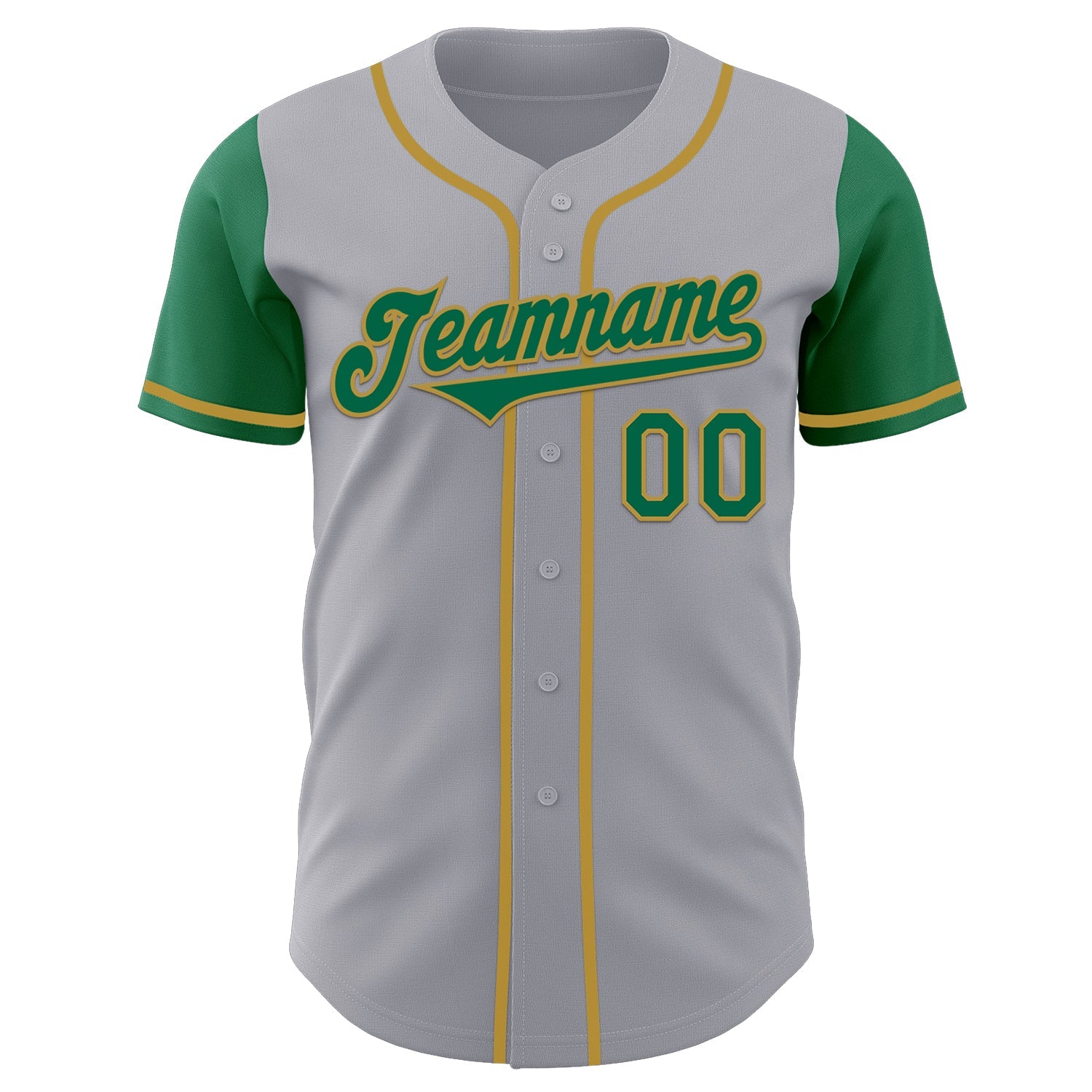 Custom Gray Kelly Green-Old Gold Authentic Two Tone Baseball Jersey view 2