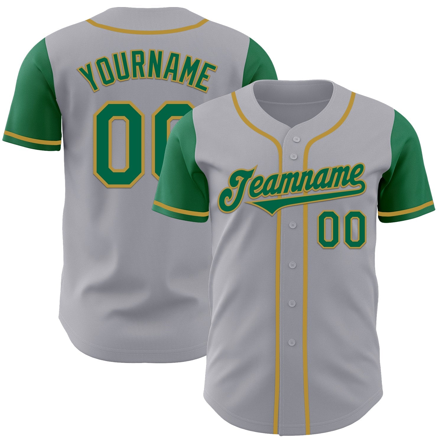 Custom Gray Kelly Green-Old Gold Authentic Two Tone Baseball Jersey - Main View