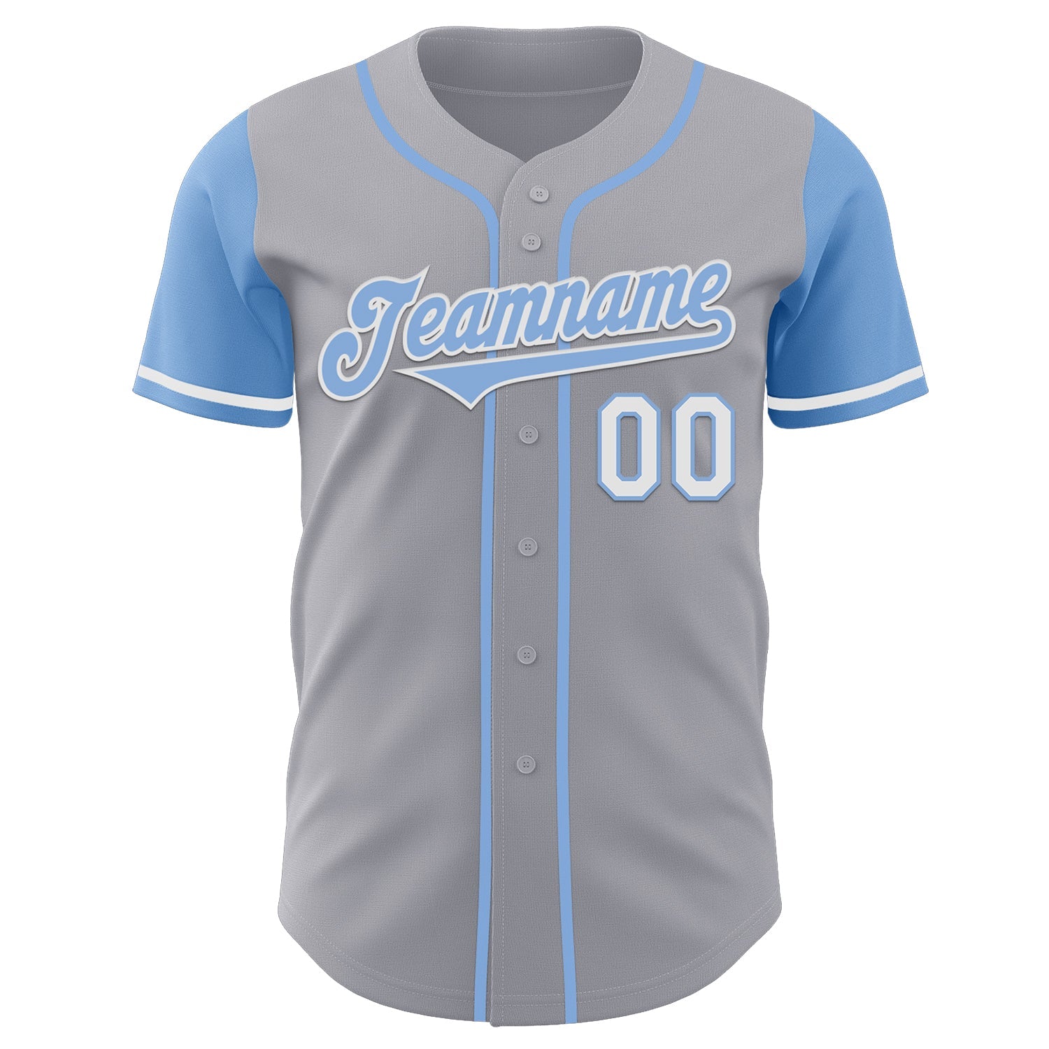 Custom Gray Light Blue-White Authentic Two Tone Baseball Jersey view 2