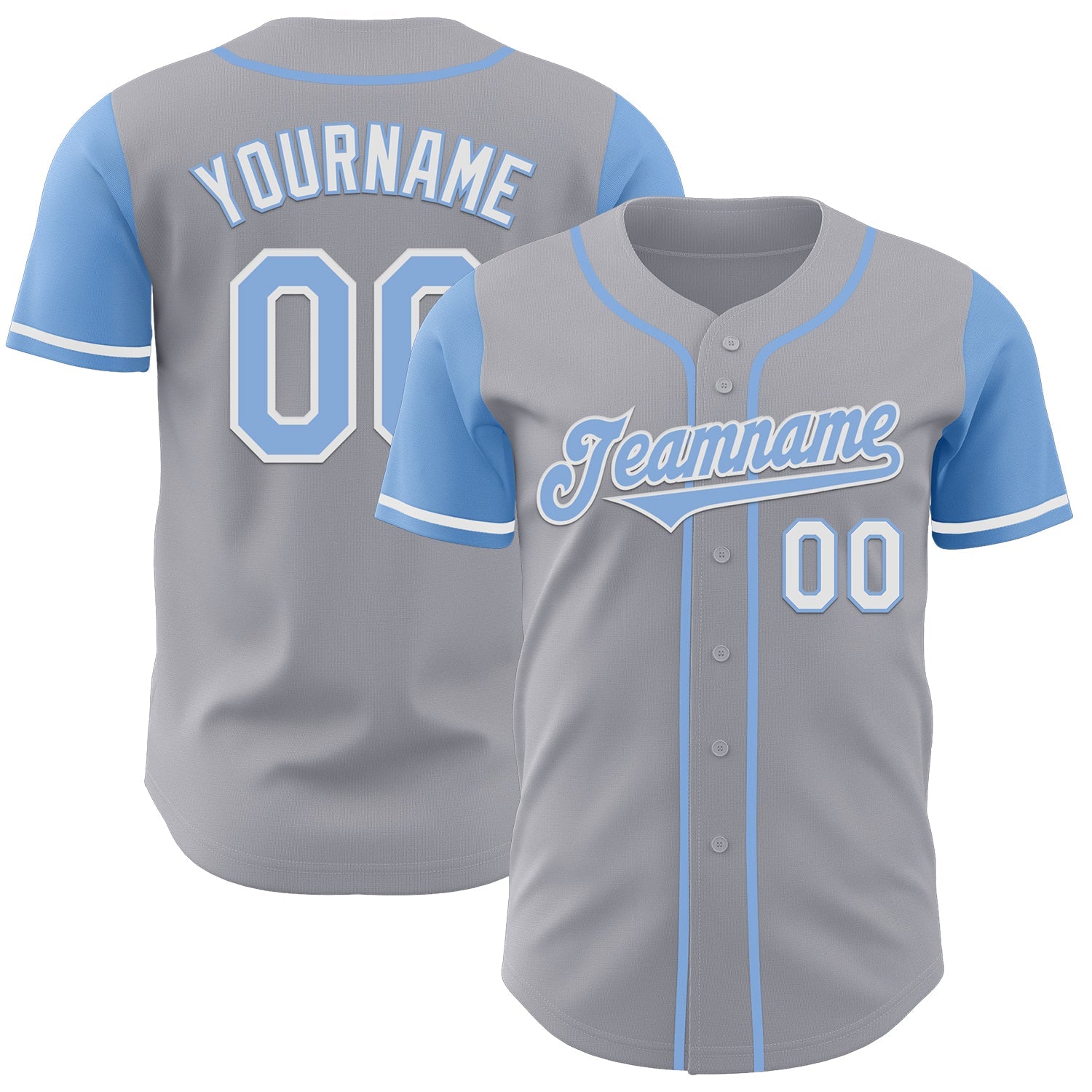 Custom Gray Light Blue-White Authentic Two Tone Baseball Jersey - Main View