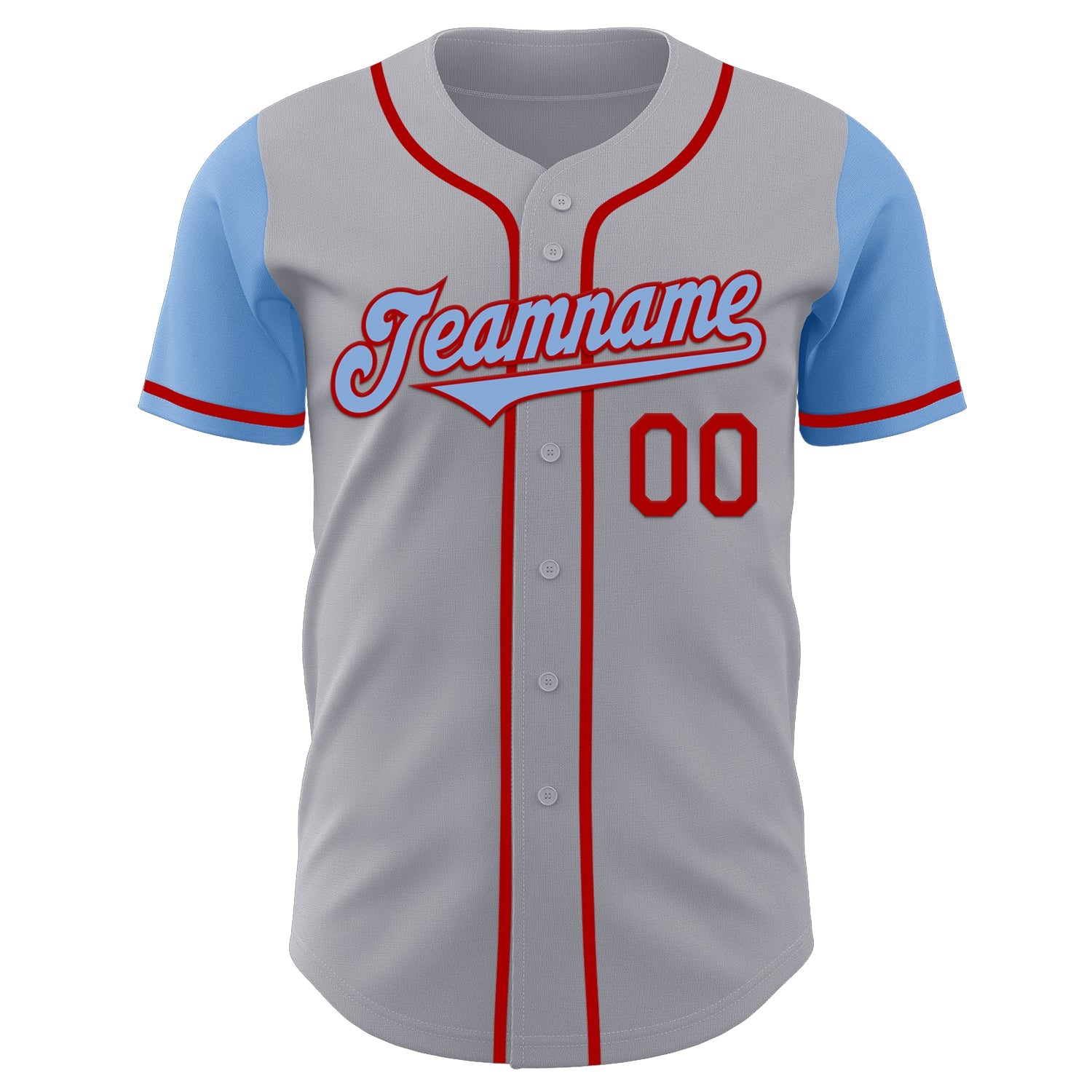 Custom Gray Light Blue-Red Authentic Two Tone Baseball Jersey view 2