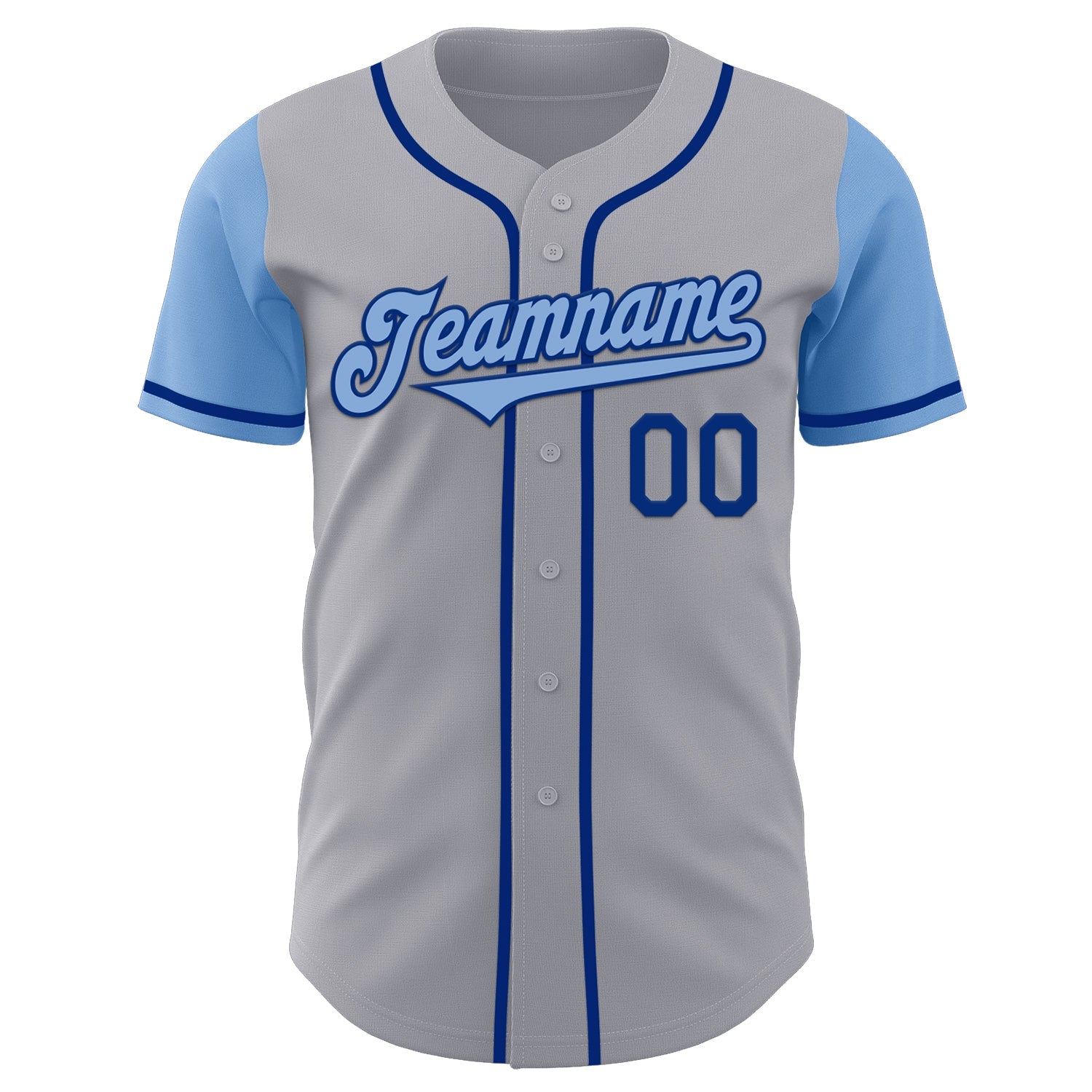Custom Gray Light Blue-Royal Authentic Two Tone Baseball Jersey view 2