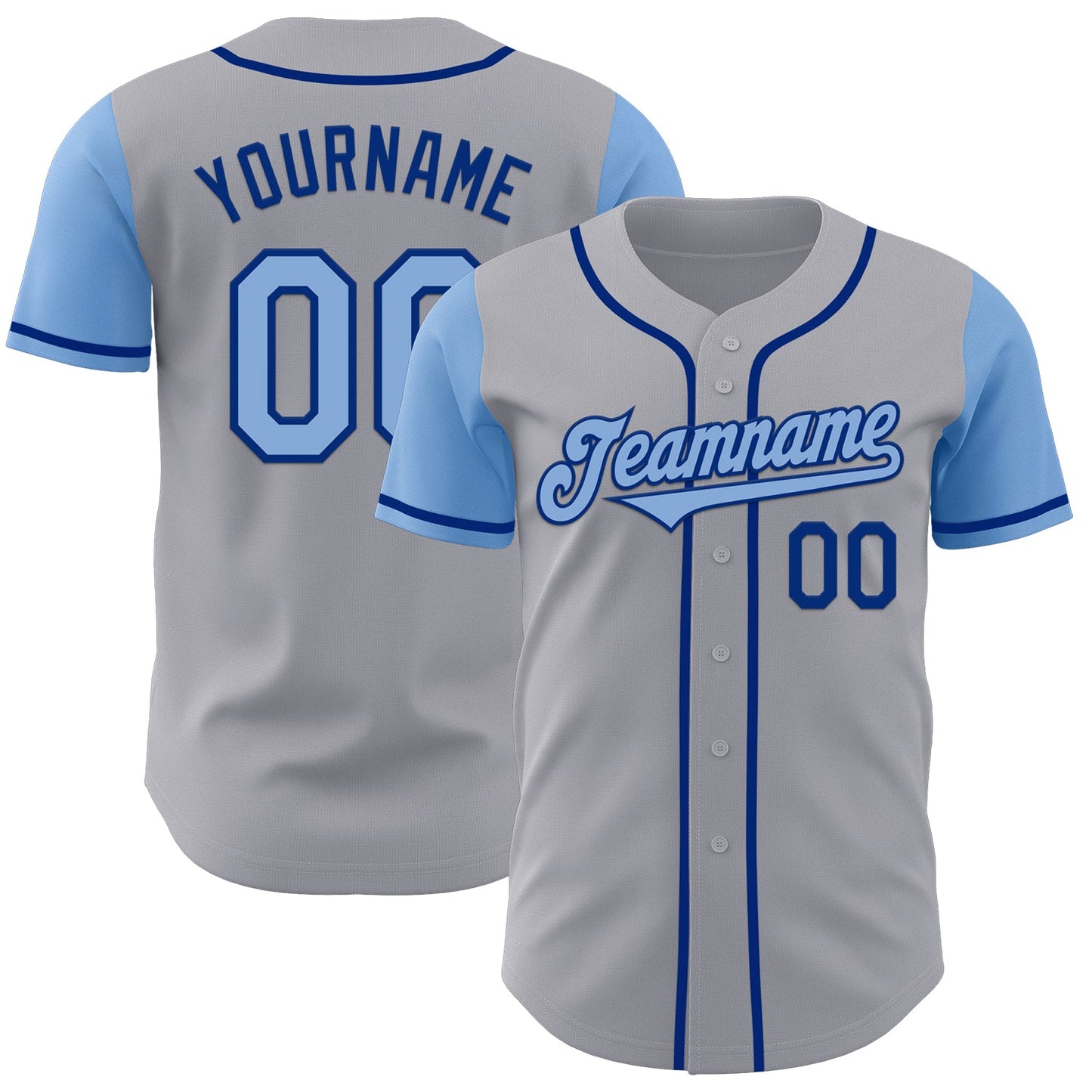 Custom Gray Light Blue-Royal Authentic Two Tone Baseball Jersey - Main View