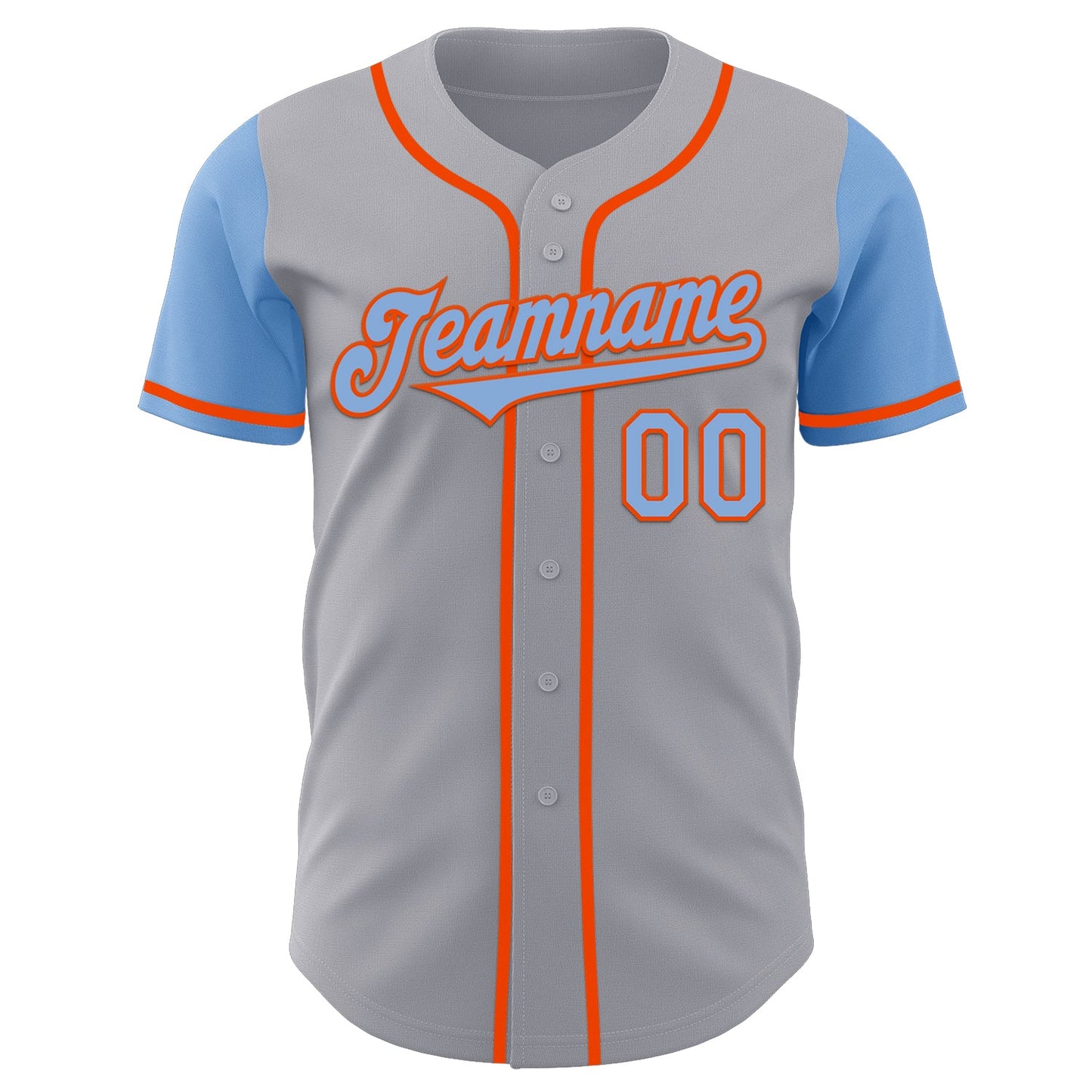 Custom Gray Light Blue-Orange Authentic Two Tone Baseball Jersey view 2