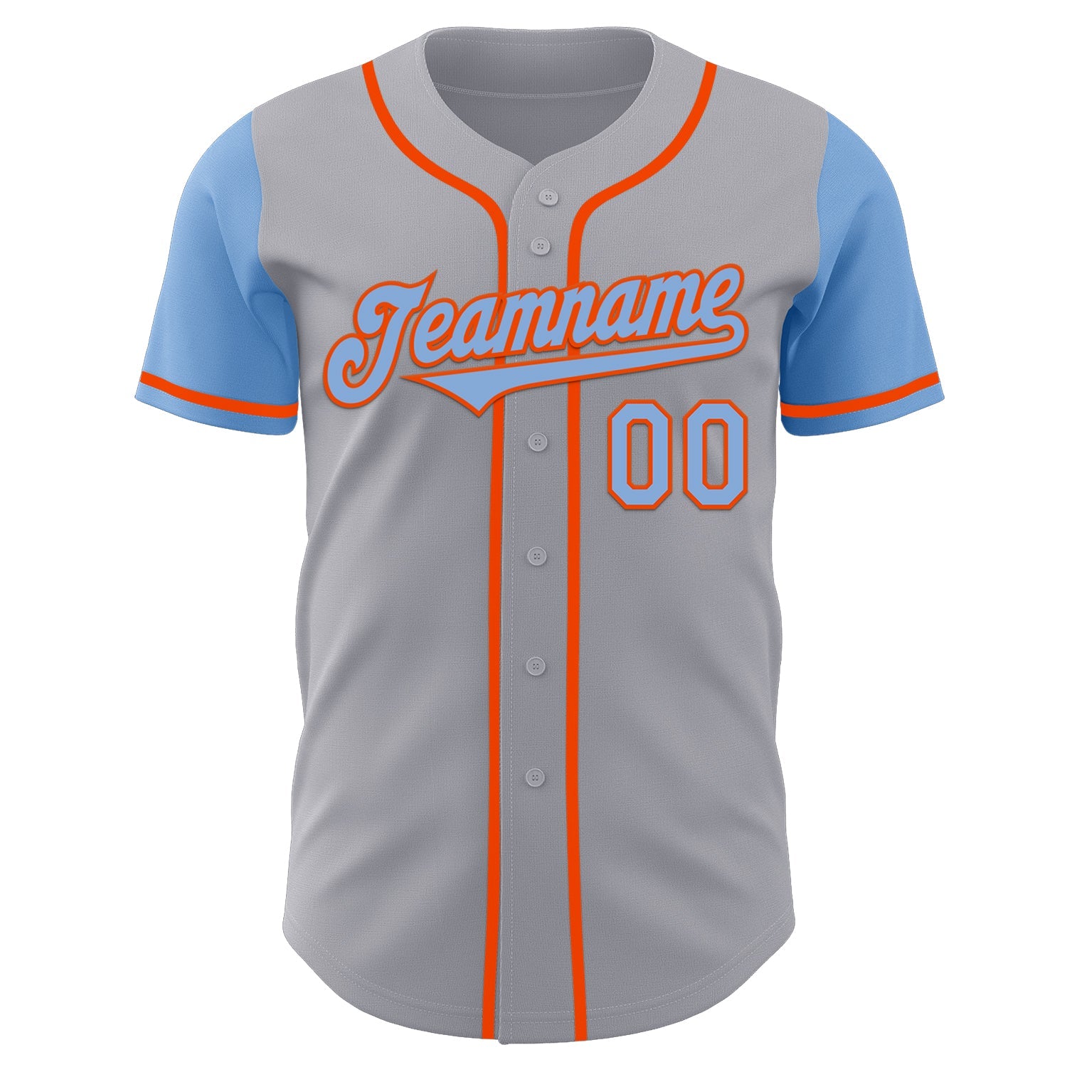 Custom Gray Light Blue-Orange Authentic Two Tone Baseball Jersey view 2