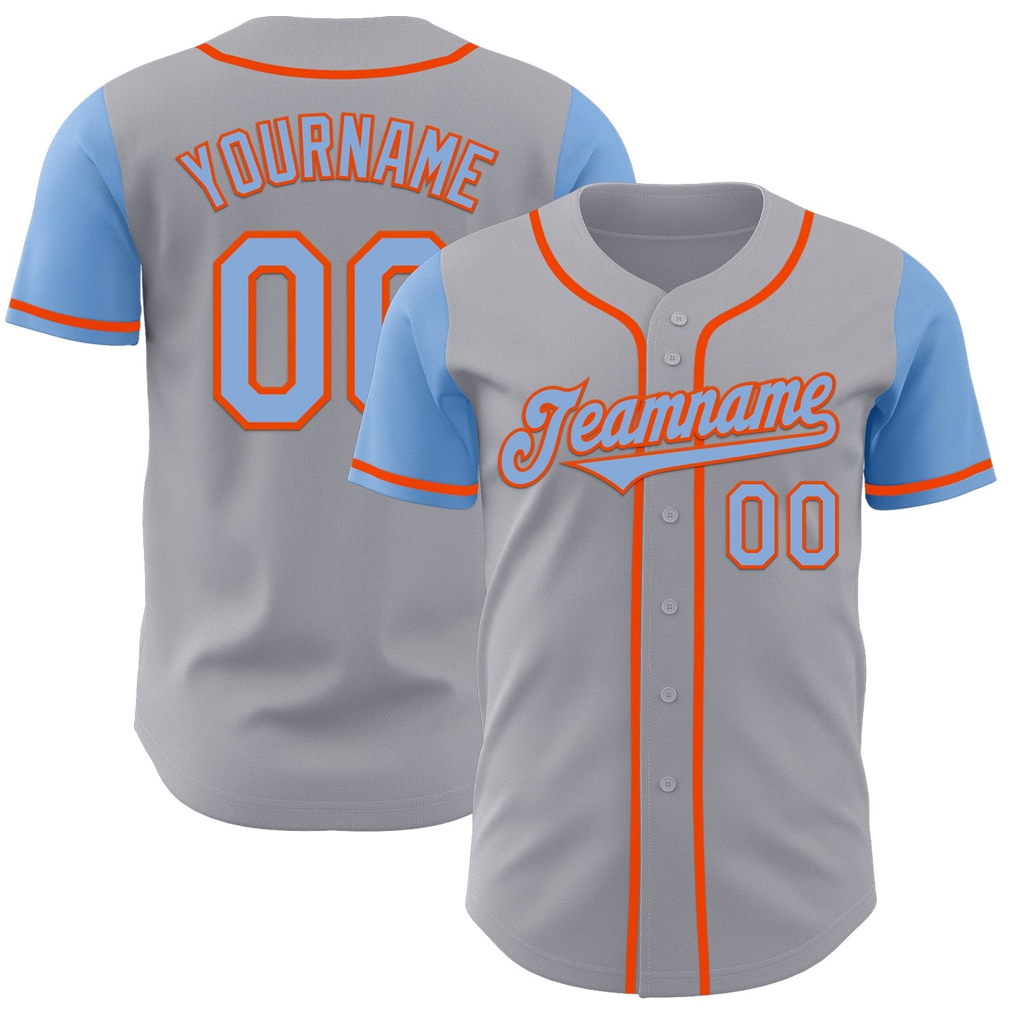 Custom Gray Light Blue-Orange Authentic Two Tone Baseball Jersey - Main View