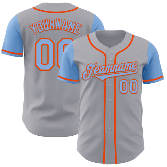 Custom Gray Light Blue-Orange Authentic Two Tone Baseball Jersey - Main View
