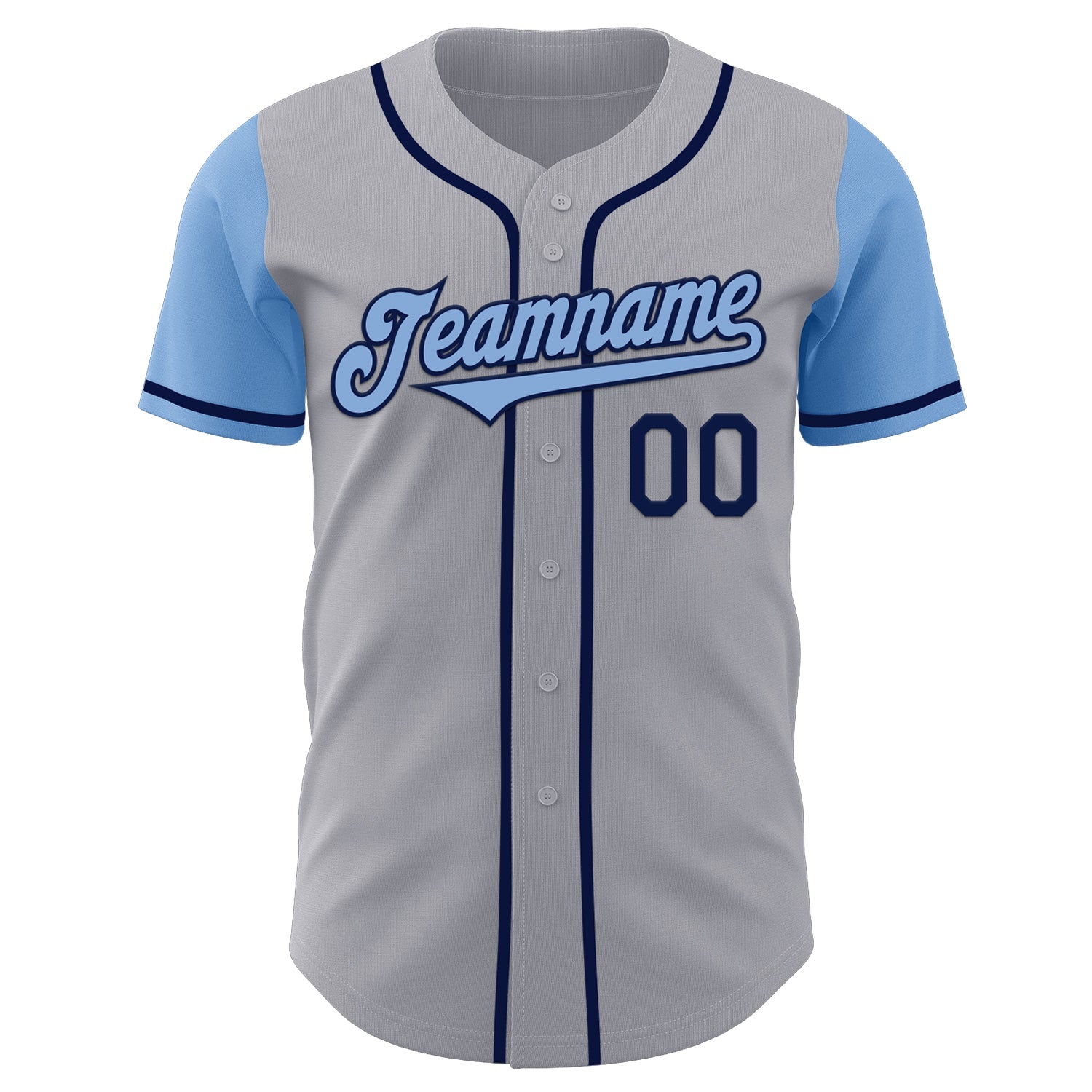 Custom Gray Light Blue-Navy Authentic Two Tone Baseball Jersey view 2