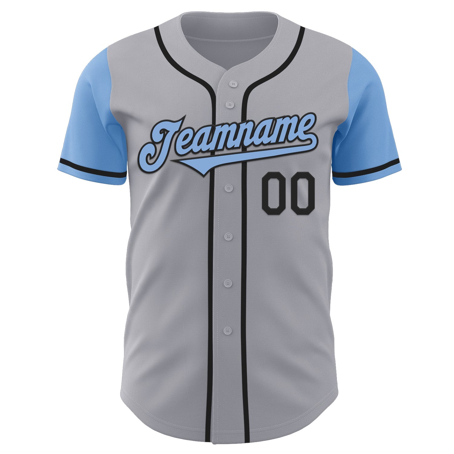 Custom Gray Light Blue-Black Authentic Two Tone Baseball Jersey view 2