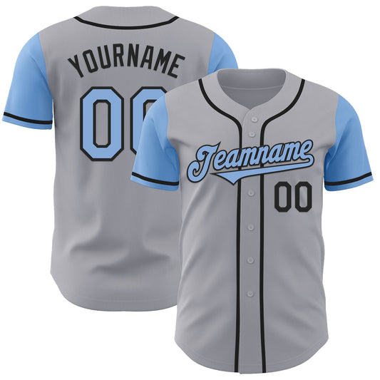 Custom Gray Light Blue-Black Authentic Two Tone Baseball Jersey - Main View