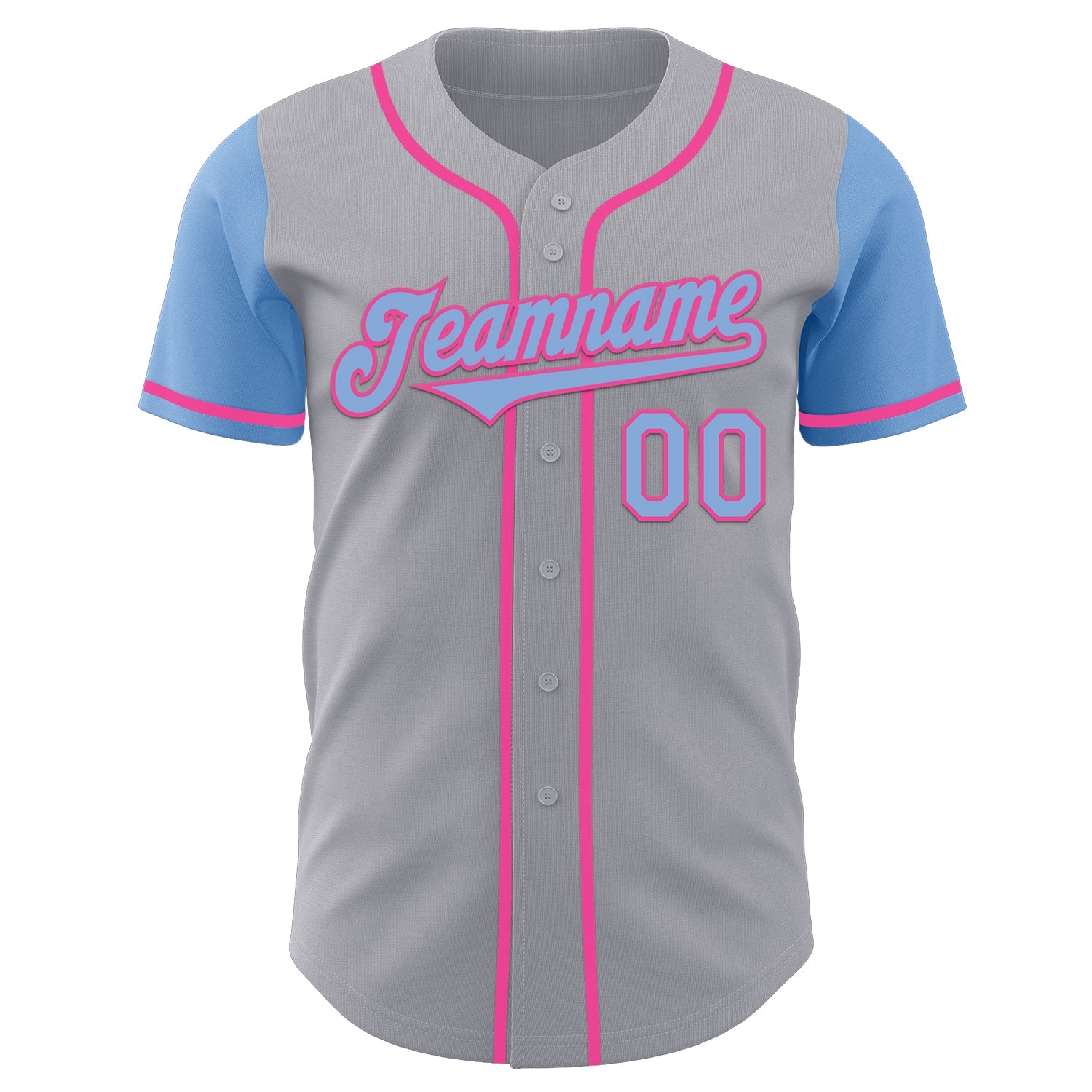 Custom Gray Light Blue-Pink Authentic Two Tone Baseball Jersey view 2