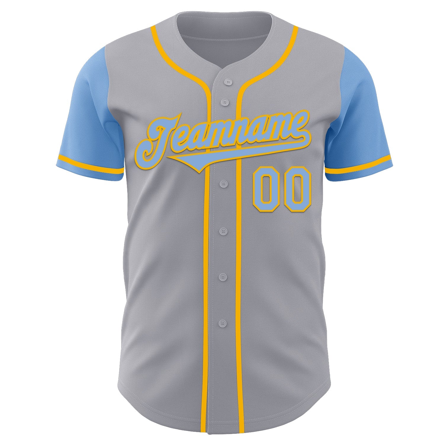 Custom Gray Light Blue-Gold Authentic Two Tone Baseball Jersey view 2