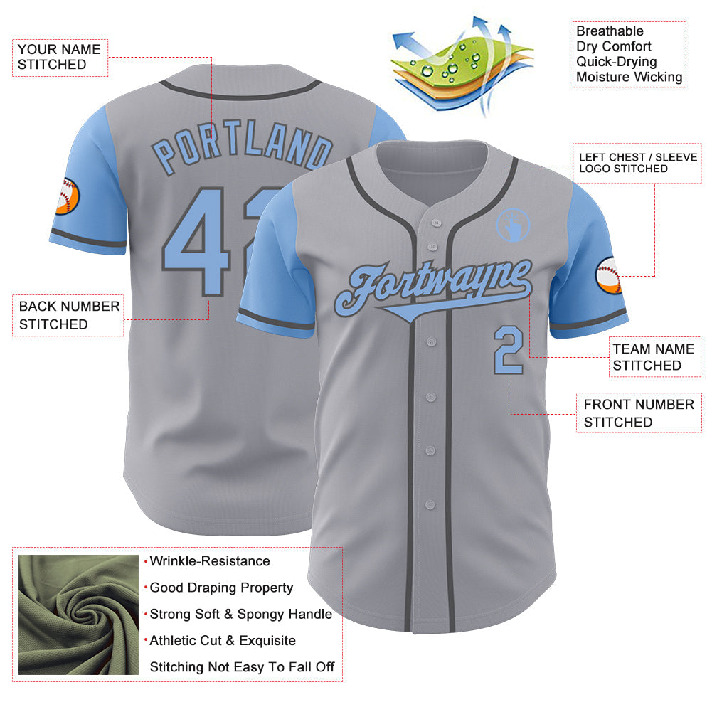 Custom Gray Light Blue-Steel Gray Authentic Two Tone Baseball Jersey view 3