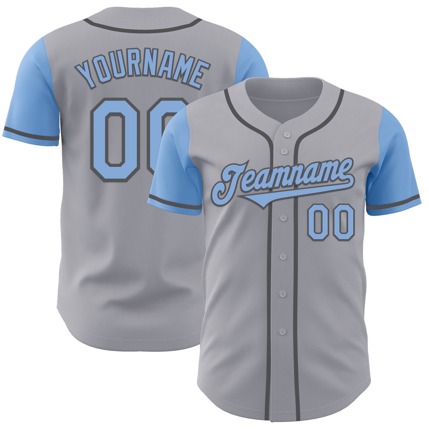Custom Gray Light Blue-Steel Gray Authentic Two Tone Baseball Jersey - Main View
