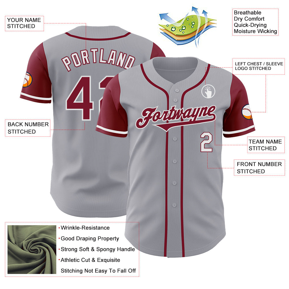 Custom Gray Crimson-White Authentic Two Tone Baseball Jersey view 3