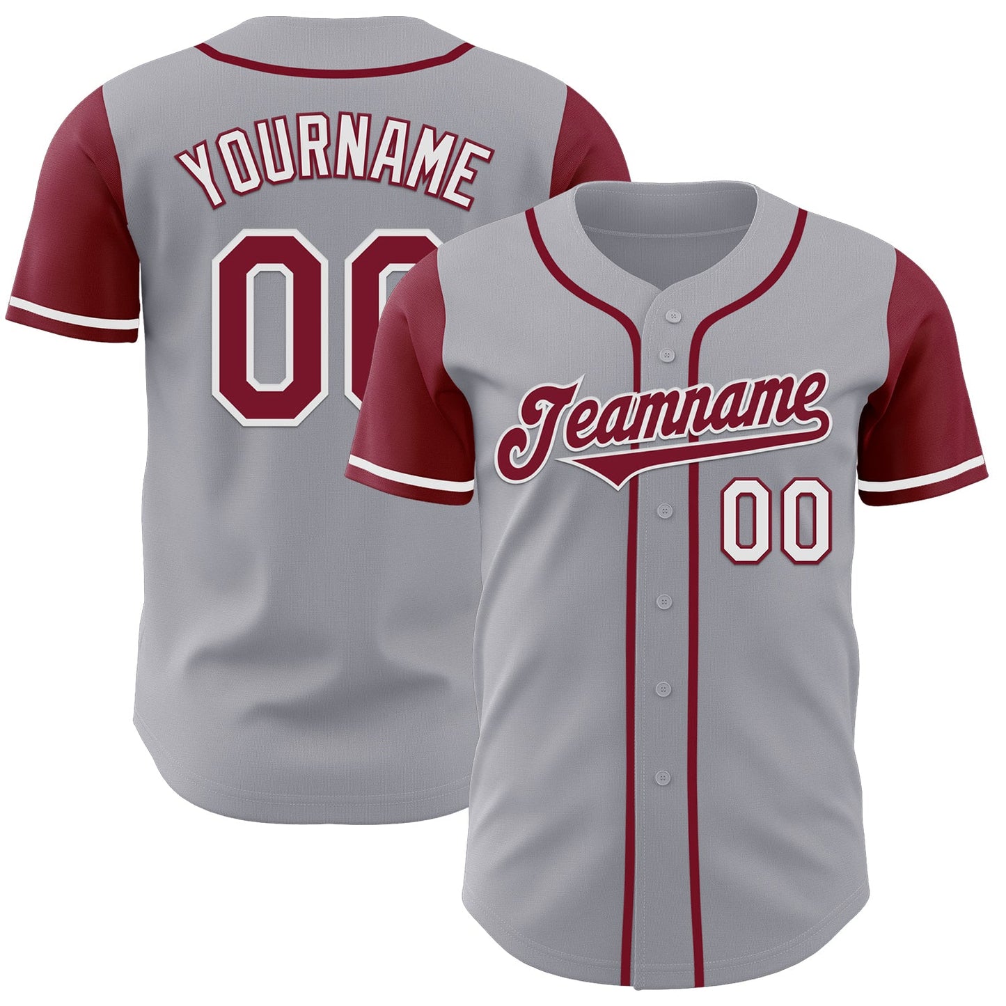 Custom Gray Crimson-White Authentic Two Tone Baseball Jersey - Main View