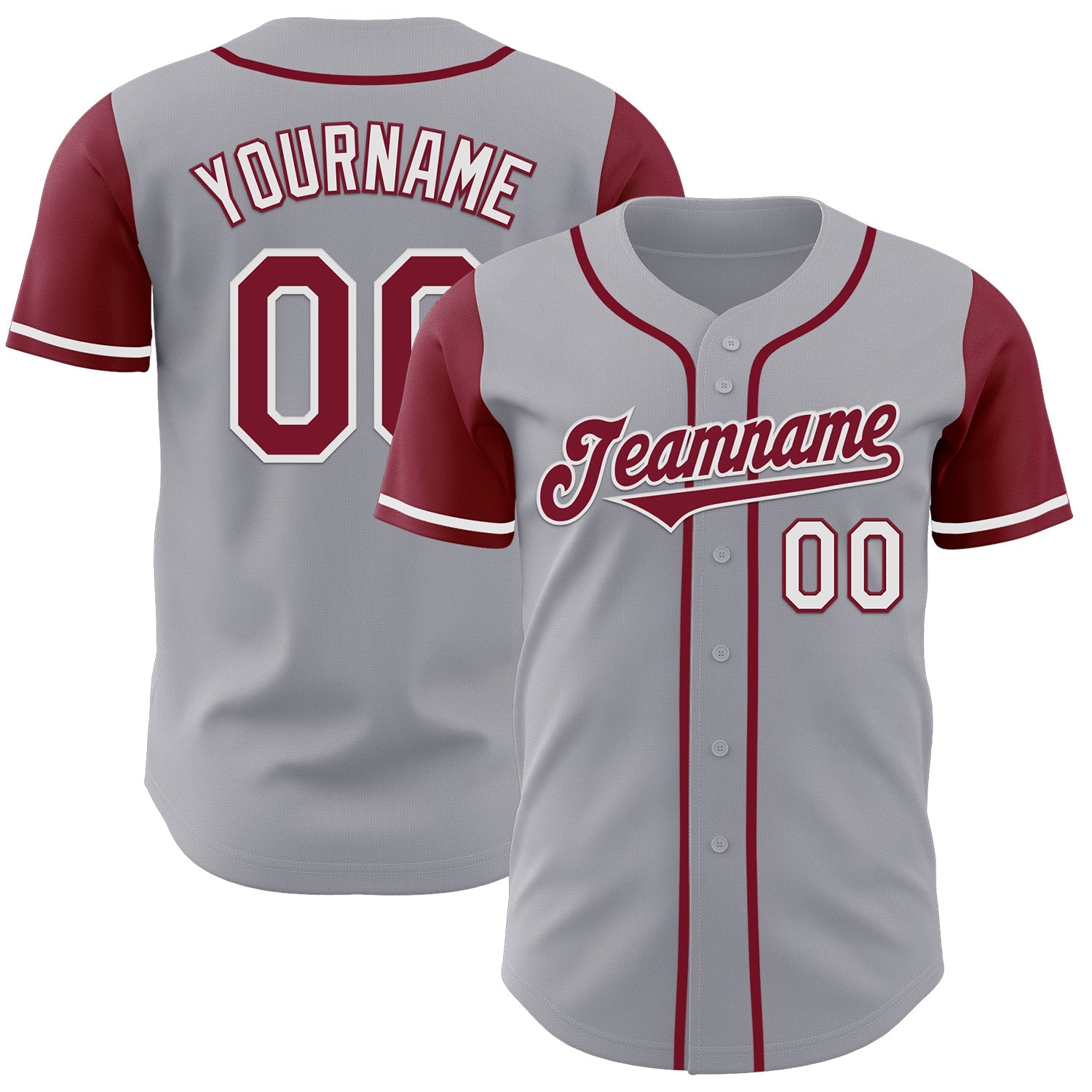 Custom Gray Crimson-White Authentic Two Tone Baseball Jersey - Main View