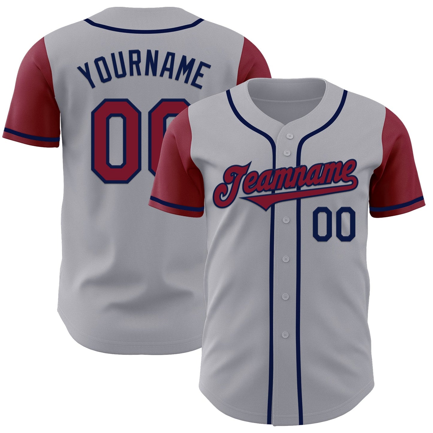 Custom Gray Crimson-Navy Authentic Two Tone Baseball Jersey - Main View