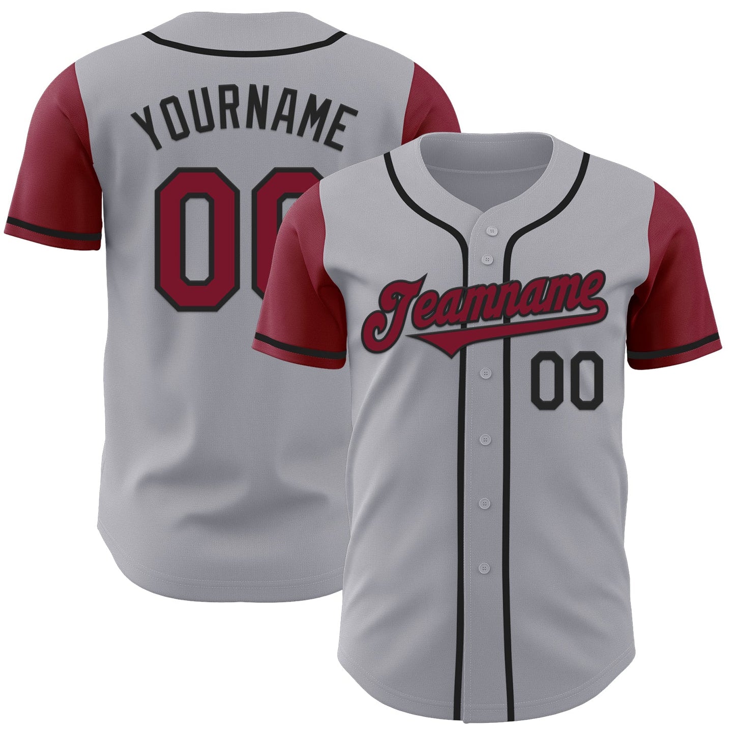 Custom Gray Crimson-Black Authentic Two Tone Baseball Jersey - Main View