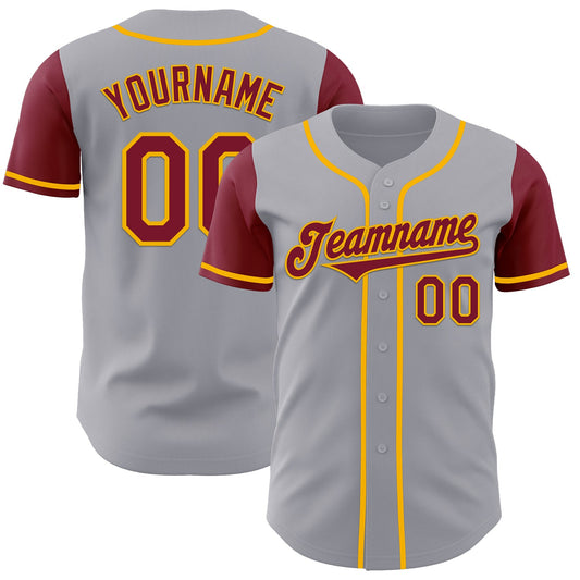 Custom Gray Crimson-Gold Authentic Two Tone Baseball Jersey - Main View