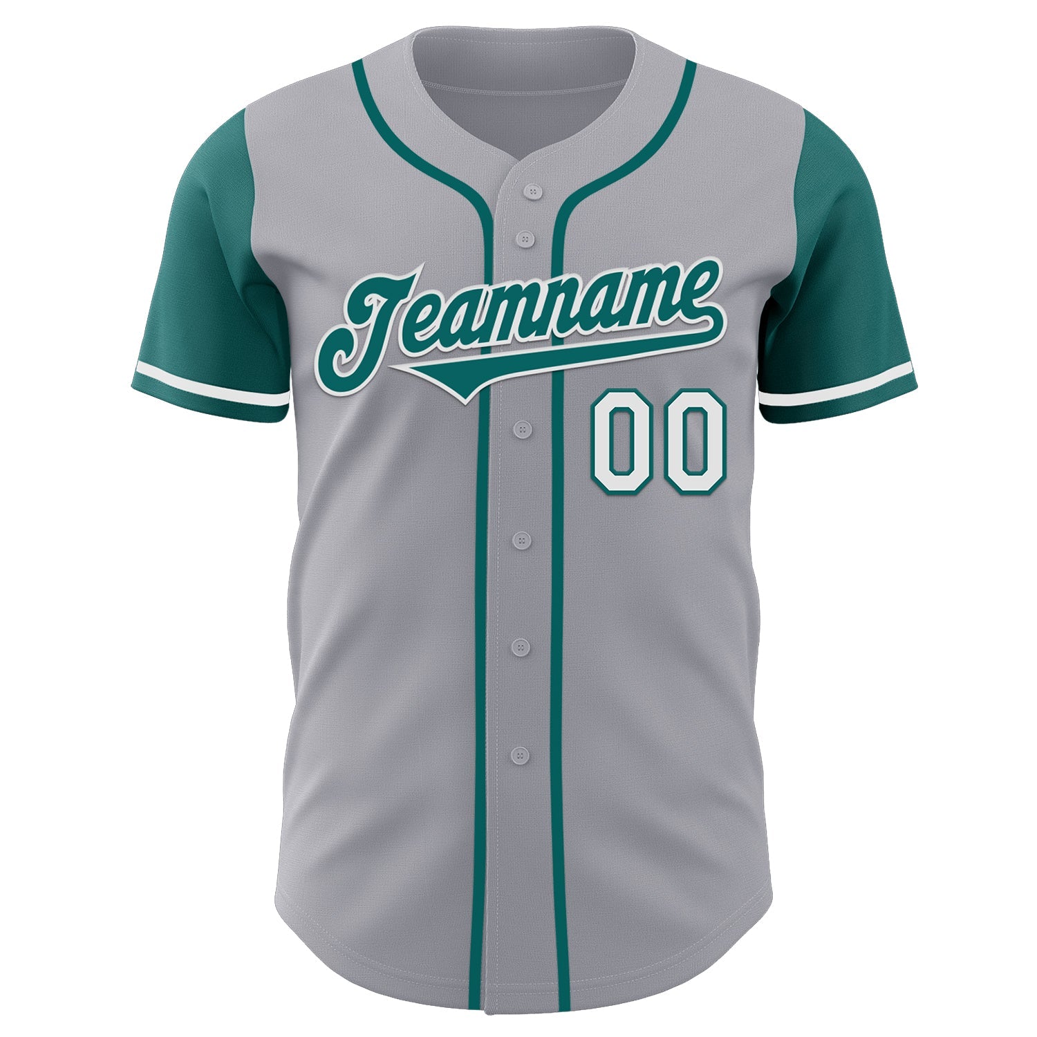 Custom Gray Teal-White Authentic Two Tone Baseball Jersey view 2