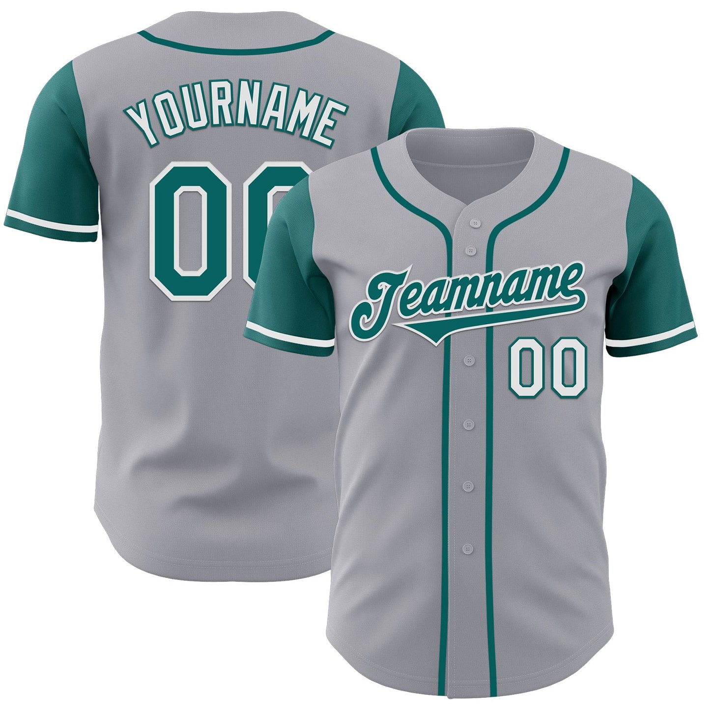 Custom Gray Teal-White Authentic Two Tone Baseball Jersey - Main View