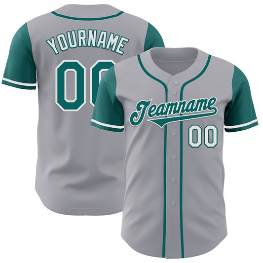 Custom Gray Teal-White Authentic Two Tone Baseball Jersey - Main View